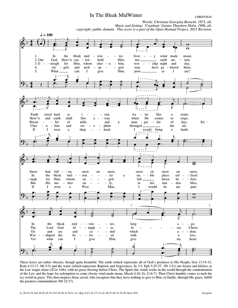 In The Bleak MidWinter Piano Sheet Music Page 1 Free PDF