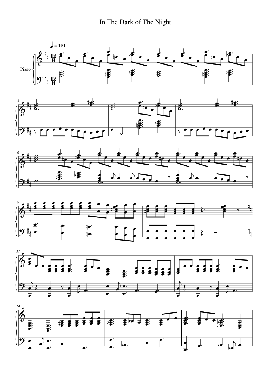 In The Dark of The Night Piano Sheet Music Page 1 Free PDF