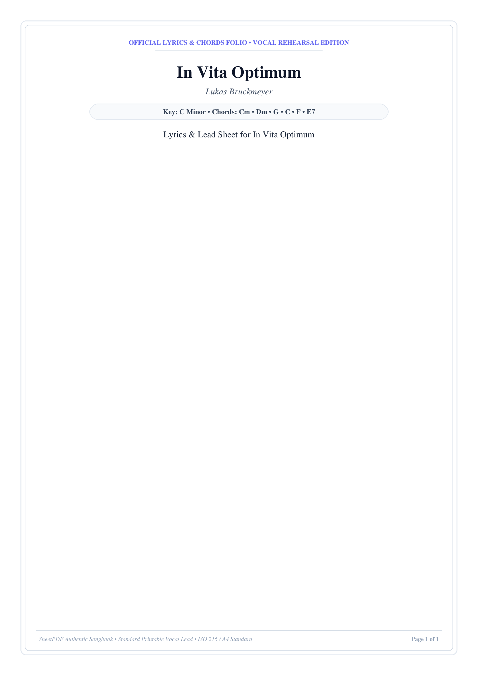 In Vita Optimum Piano Sheet Music Page 1 Free PDF
