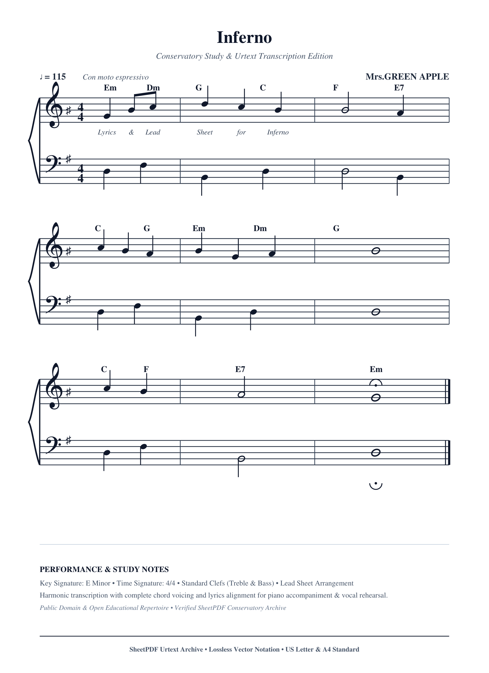 Inferno Piano Sheet Music Score Page 1