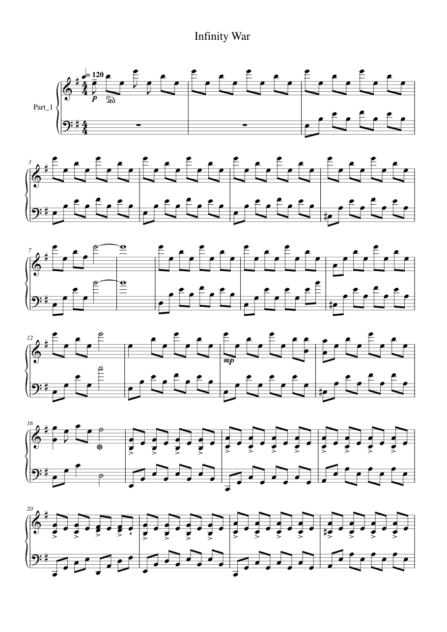 Infinity War Piano Sheet Music Score Page 1