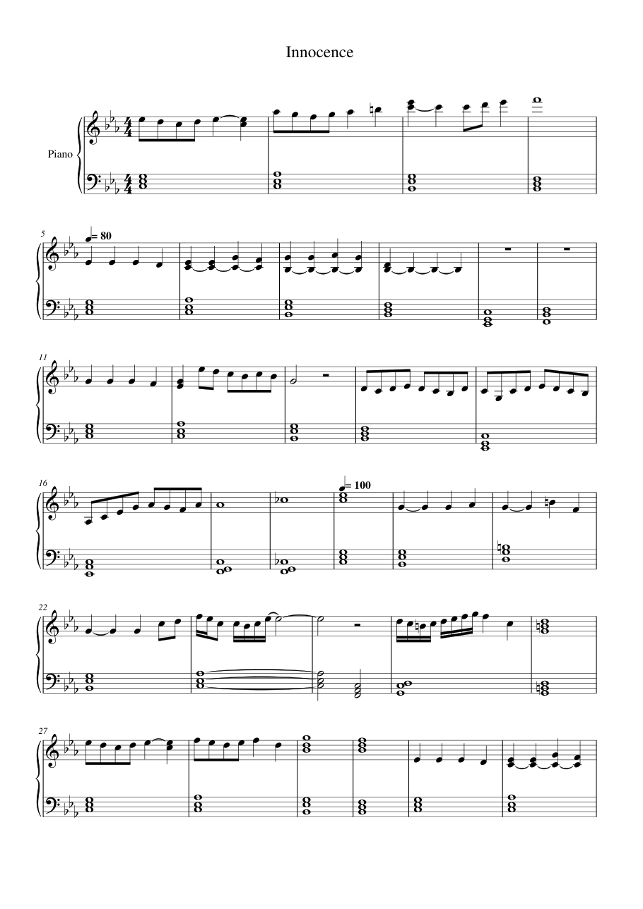 Innocence Piano Sheet Music Page 1 Free PDF
