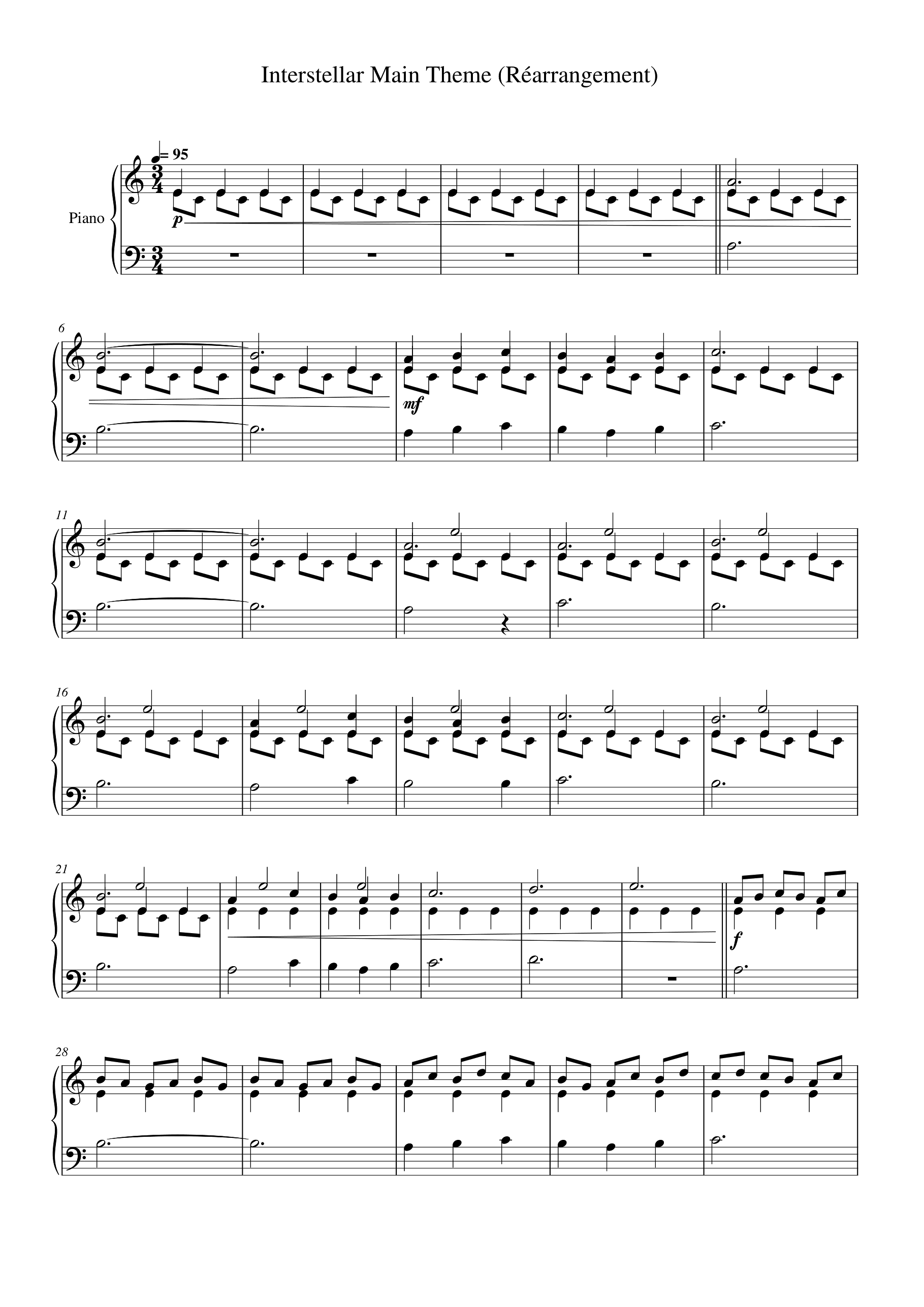 Interstellar Main Theme (Réarrangement) Piano Sheet Music Score Preview