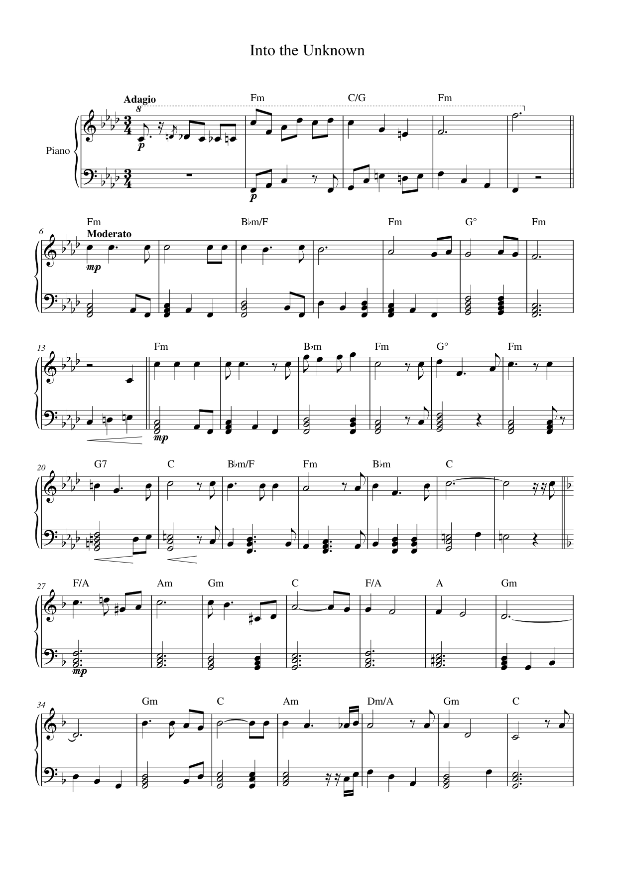 Into the Unknown Lyrics & Chords Folio