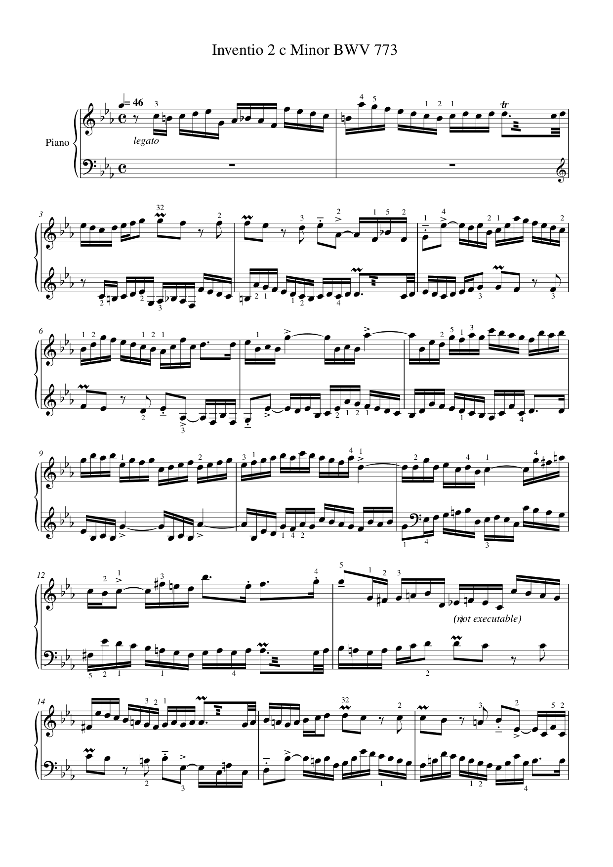 Inventio 2 c Minor BWV 773 Piano Sheet Music Page 1 Free PDF