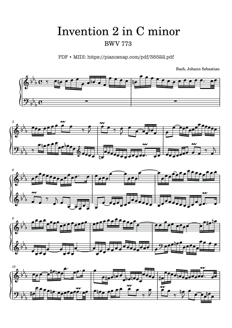 Invention No. 4 in D Minor, BWV 775 Piano Sheet Music Page 1 Free PDF