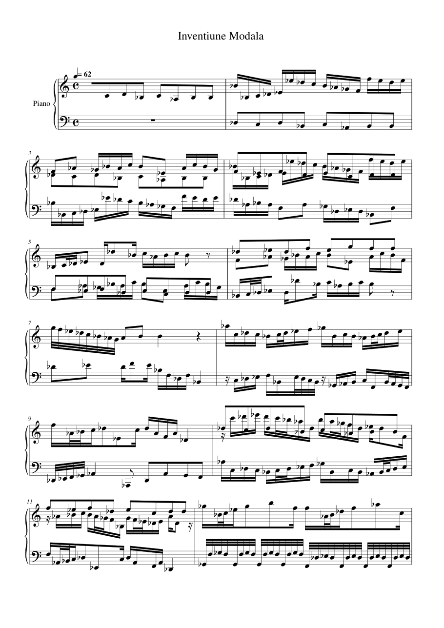 Inventiune Modala Piano Sheet Music Score Page 1