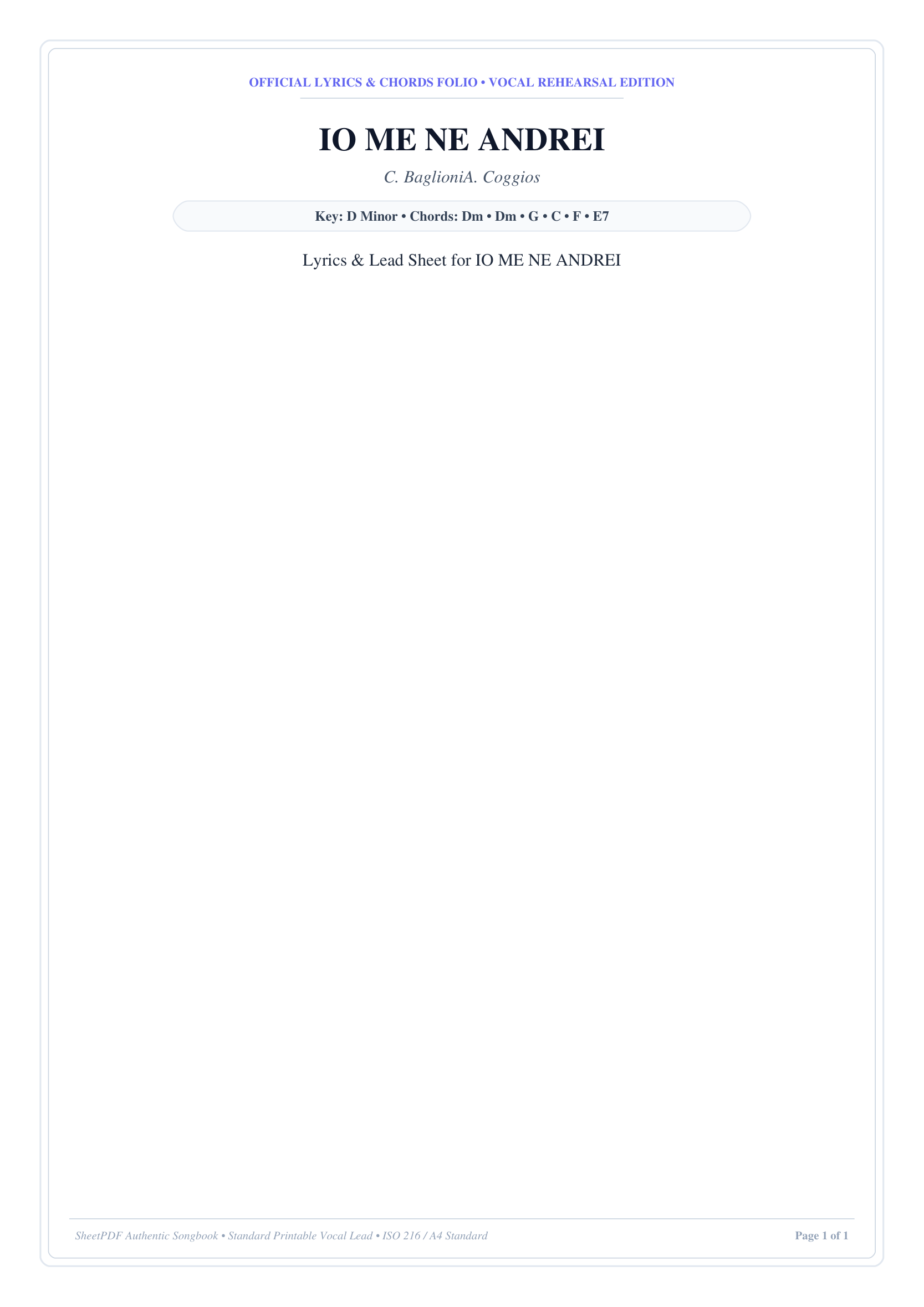 IO ME NE ANDREI Piano Sheet Music Page 1 Free PDF