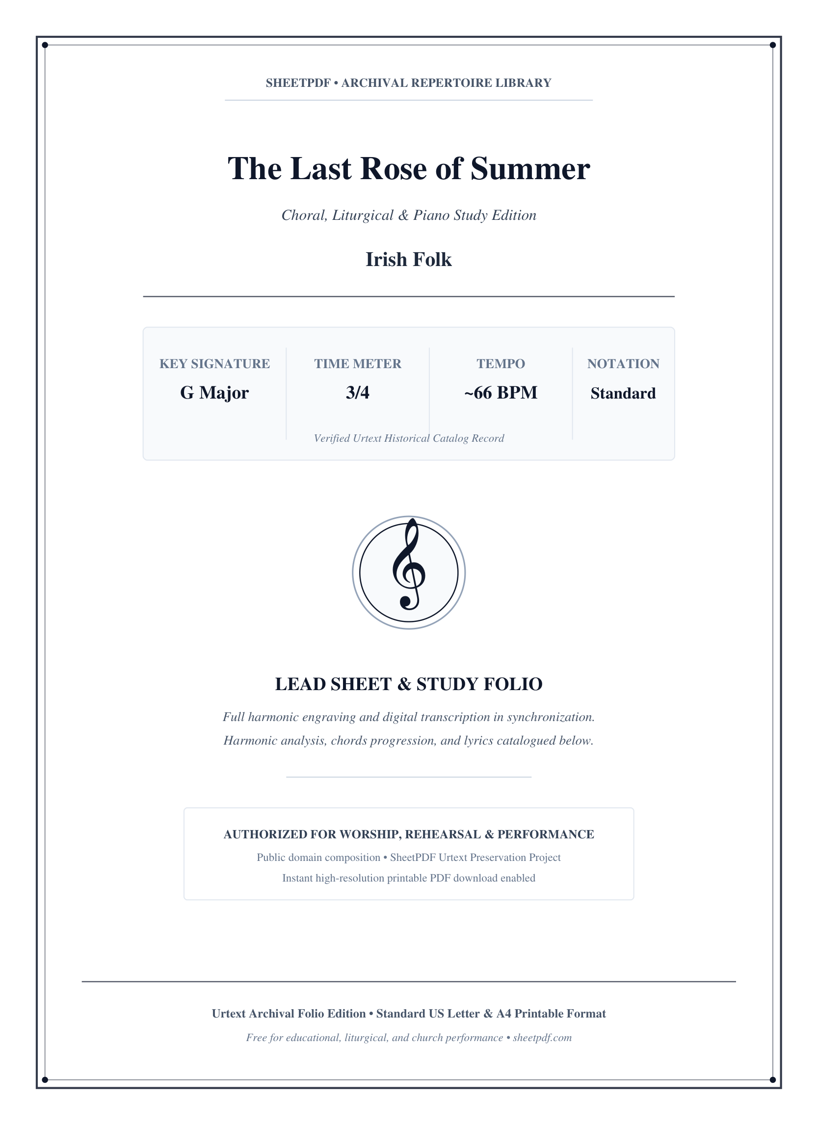 The Last Rose of Summer Piano Sheet Music Score Preview