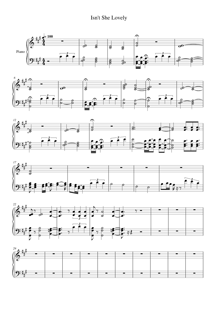 Isn't She Lovely Piano Sheet Music Score Page 1