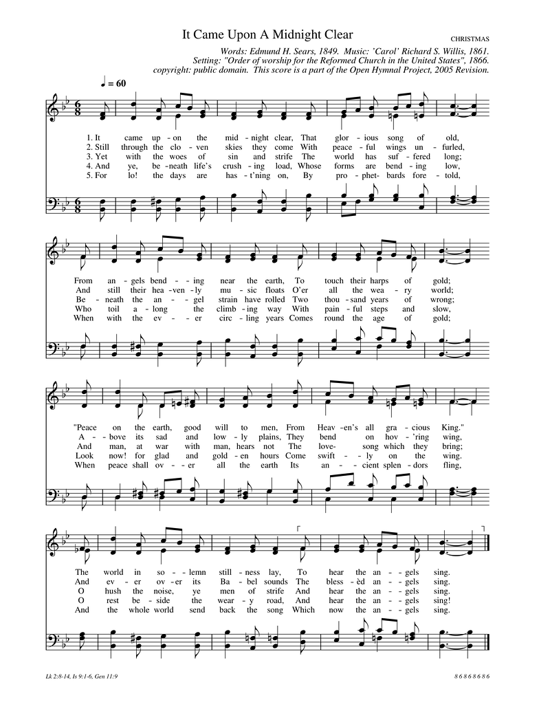 It Came Upon A Midnight Clear Piano Sheet Music Page 1 Free PDF