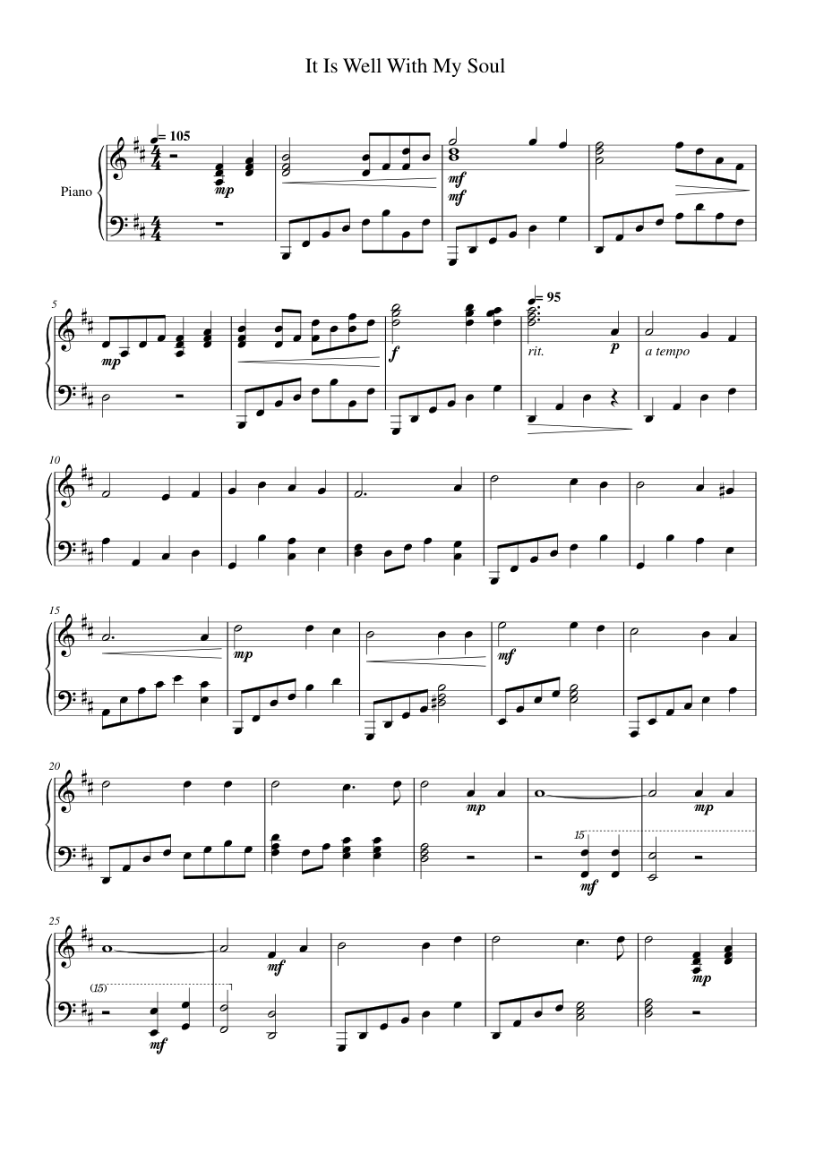 It Is Well With My Soul Piano Sheet Music Page 1 Free PDF