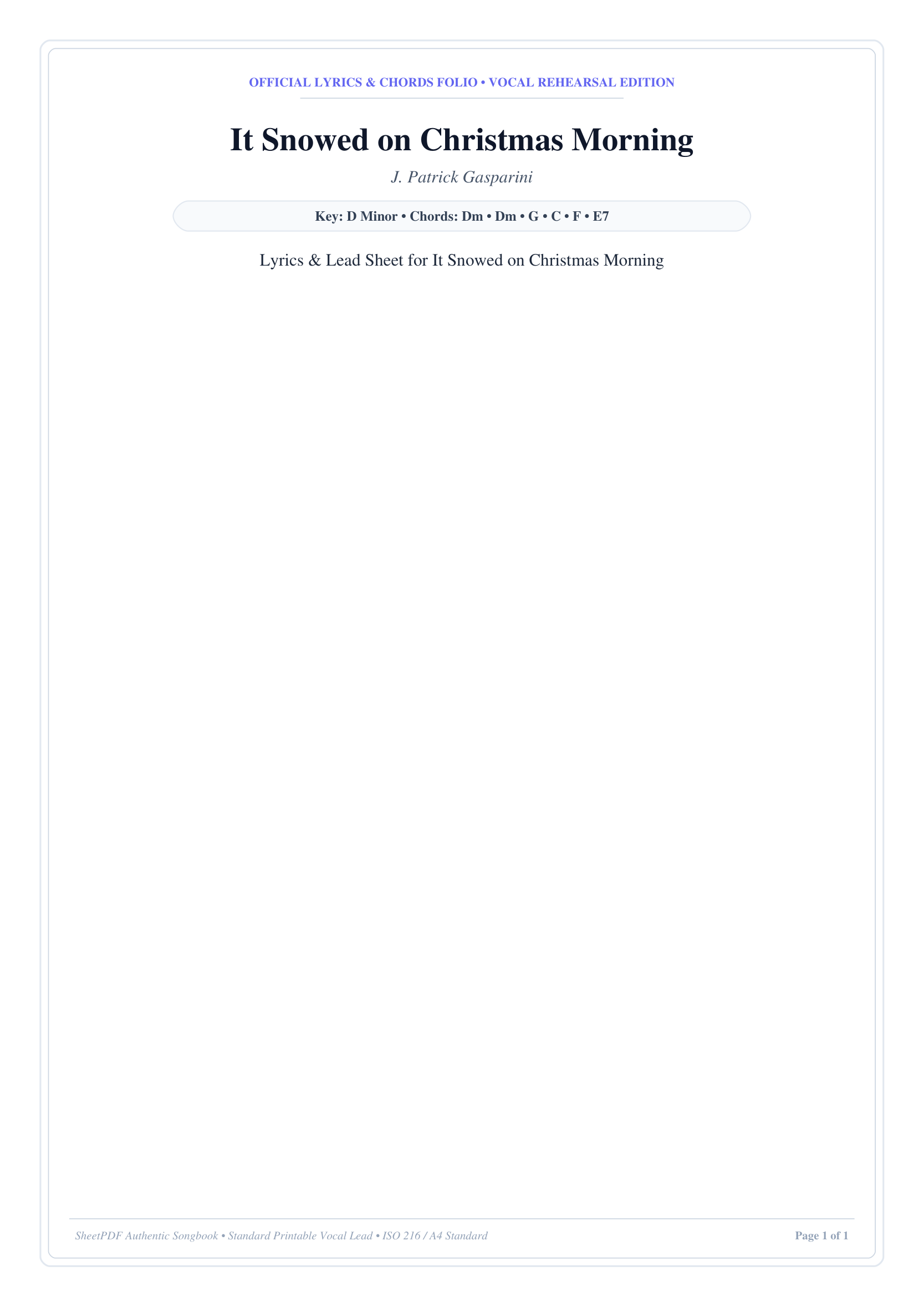 It Snowed on Christmas Morning Piano Sheet Music Page 1 Free PDF