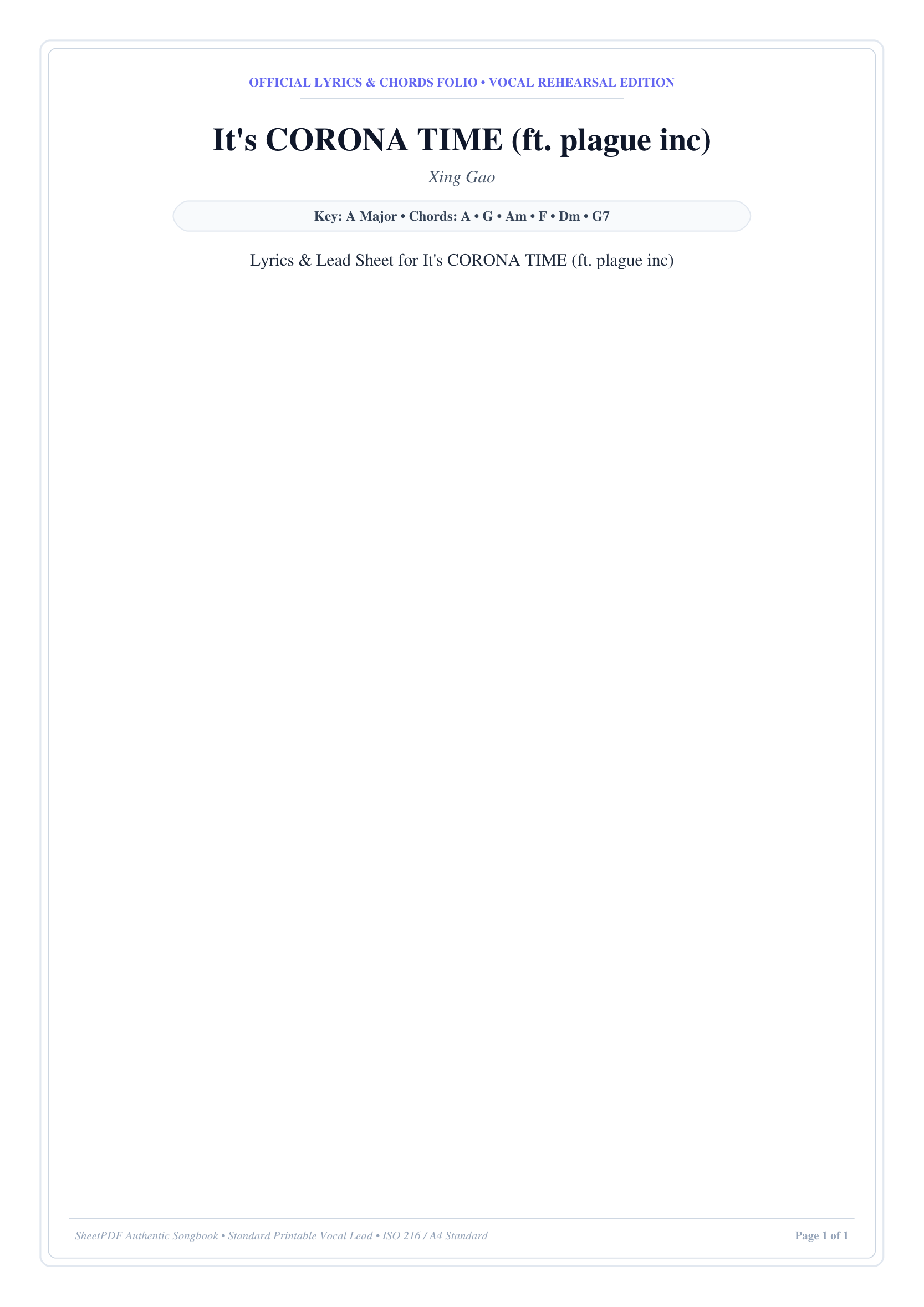 It's CORONA TIME (ft. plague inc) Piano Sheet Music Page 1 Free PDF