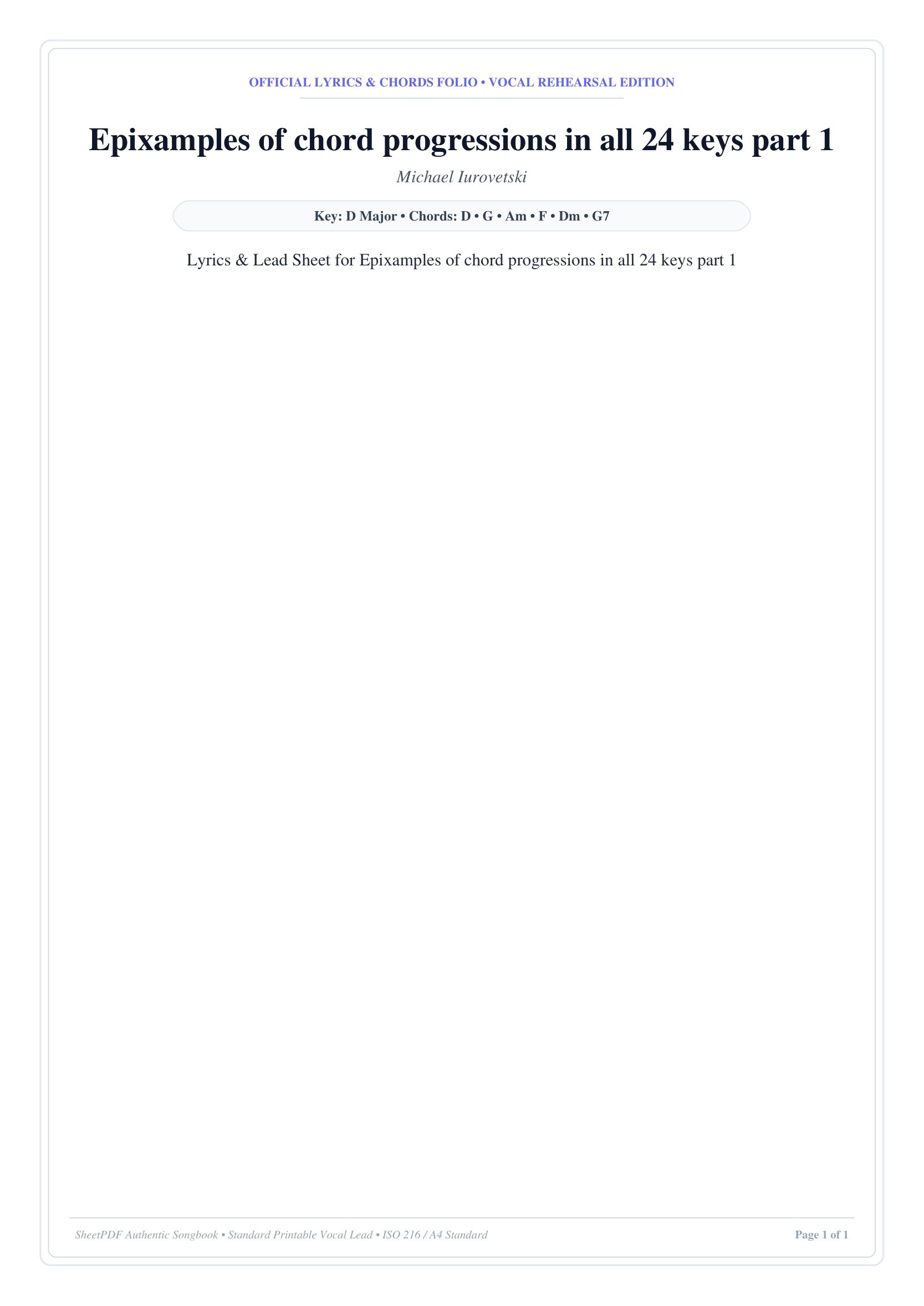Epixamples of chord progressions in all 24 keys part 1 Piano Sheet Music Page 1 Free PDF