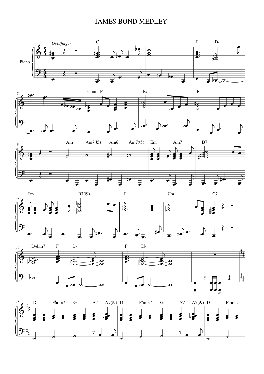 JAMES BOND MEDLEY Piano Sheet Music Page 1 Free PDF