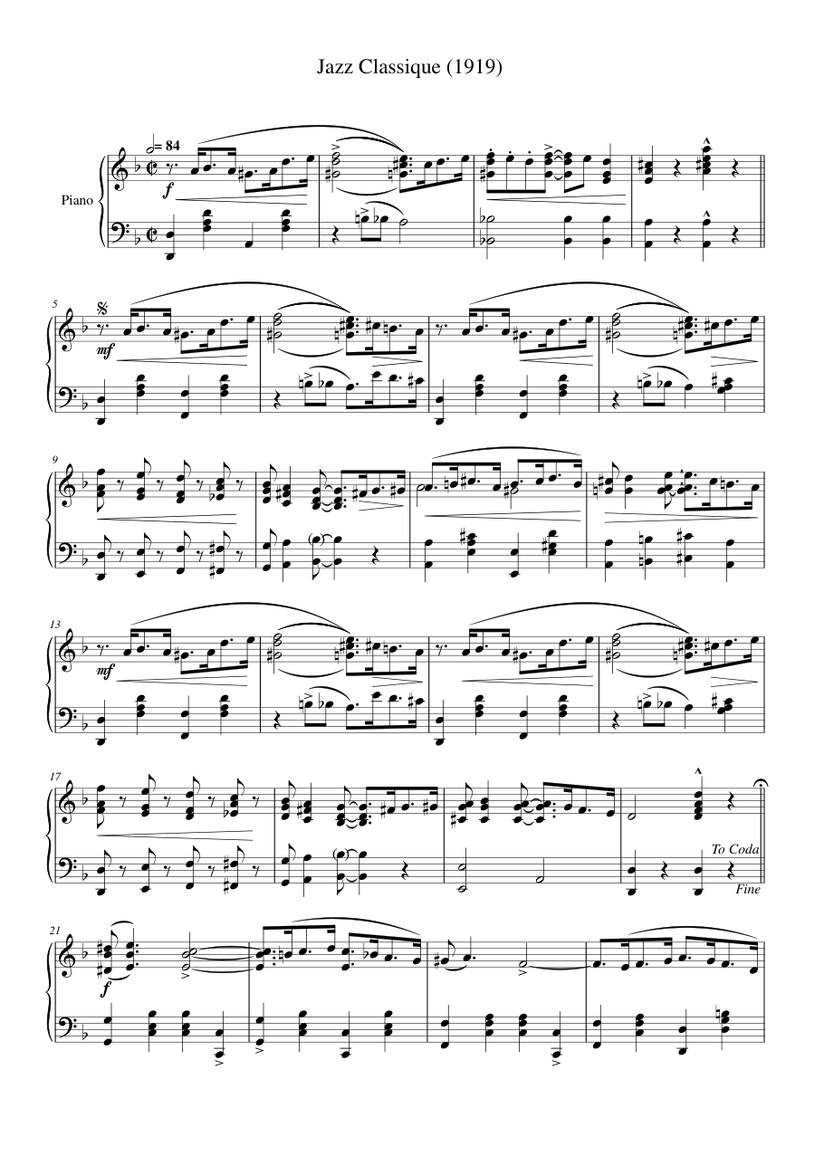 Jazz Classique (1919) Piano Sheet Music Page 1 Free PDF