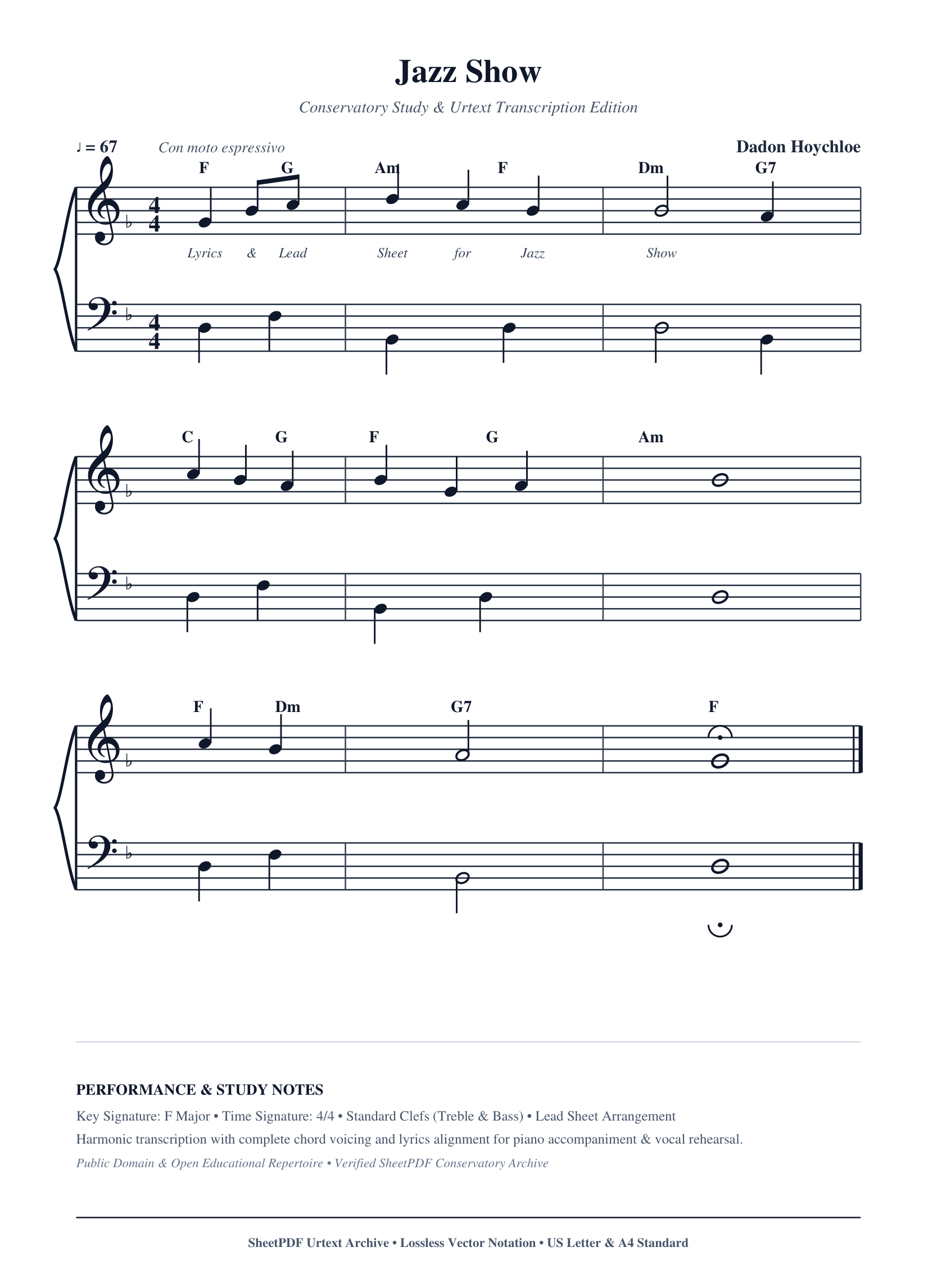 Jazz Show Piano Sheet Music Score Page 1