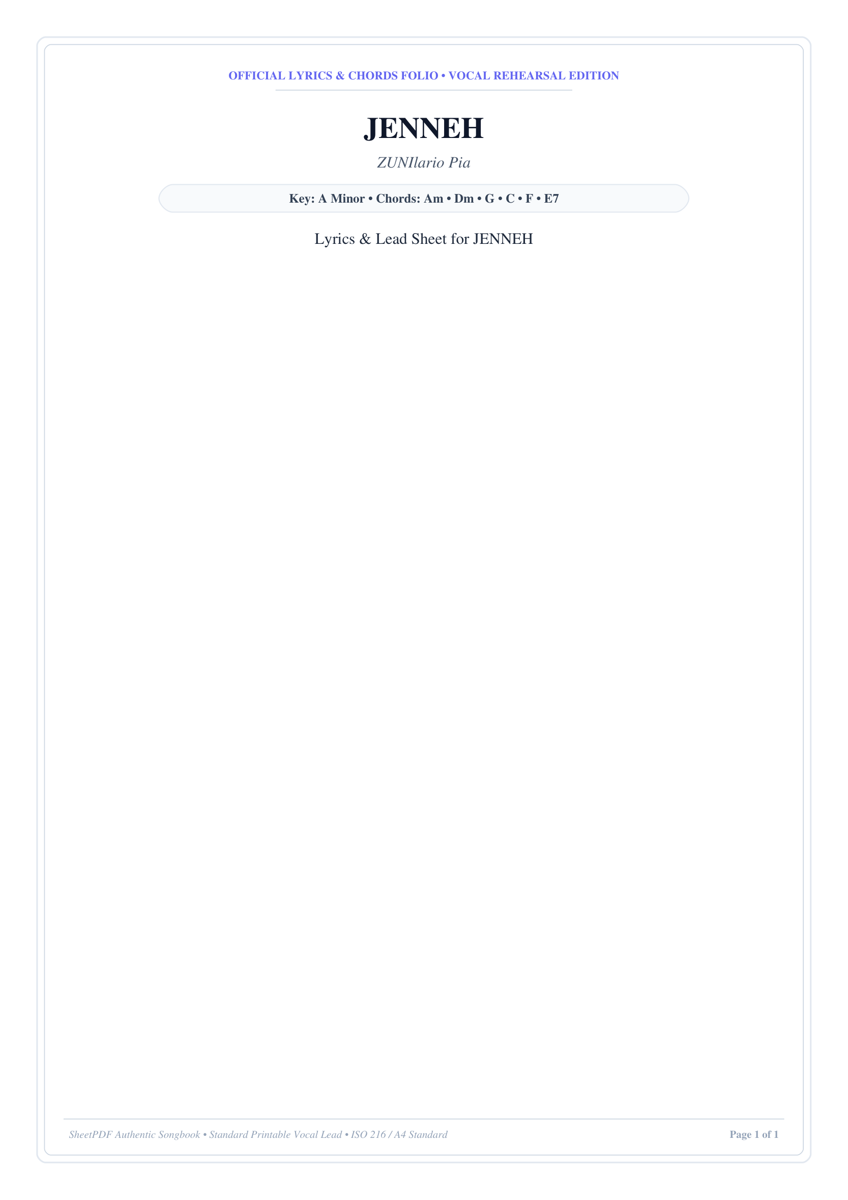 JENNEH Piano Sheet Music Page 1 Free PDF