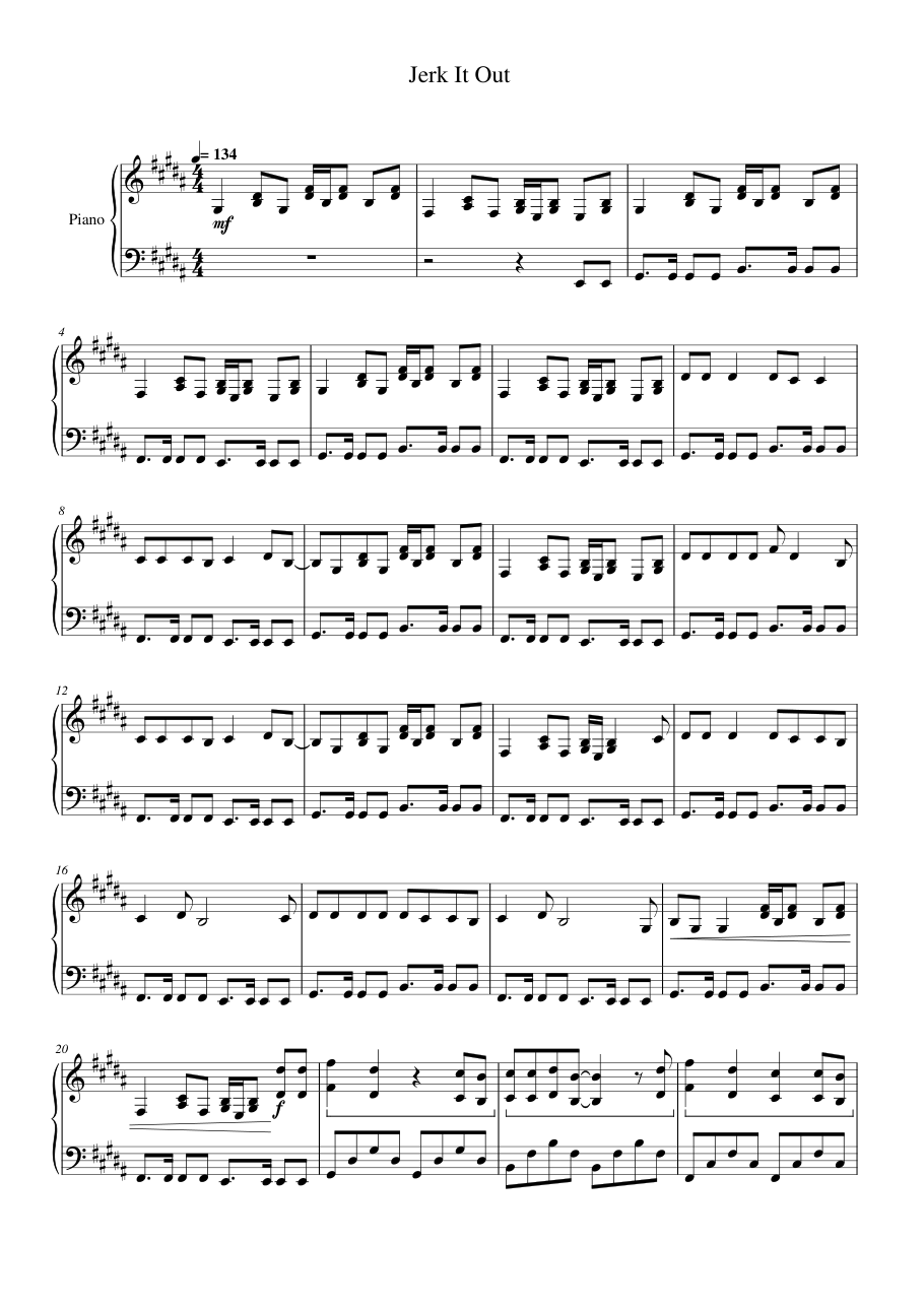 Jerk It Out Piano Sheet Music Page 1 Free PDF