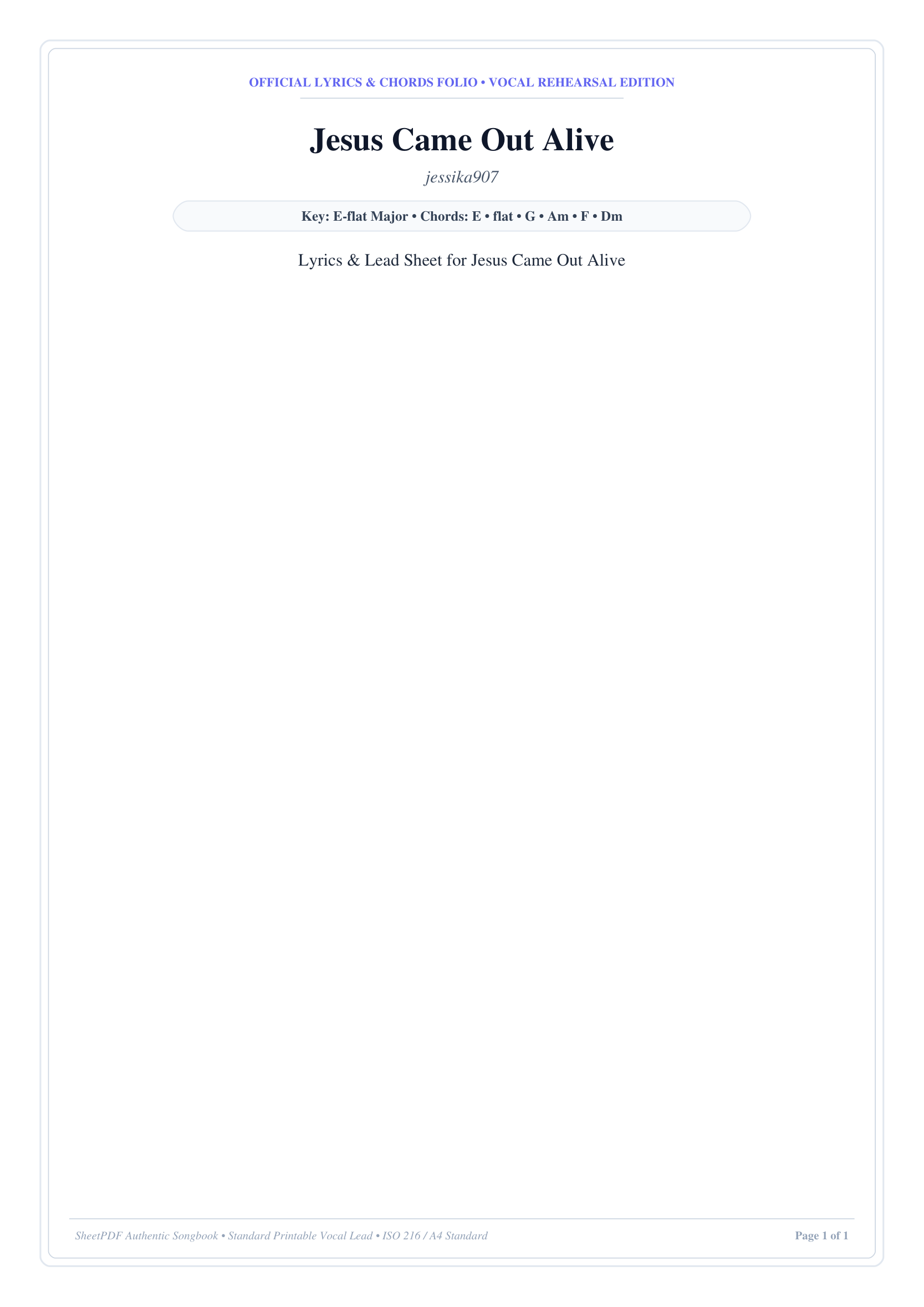 Jesus Came Out Alive Piano Sheet Music Page 1 Free PDF