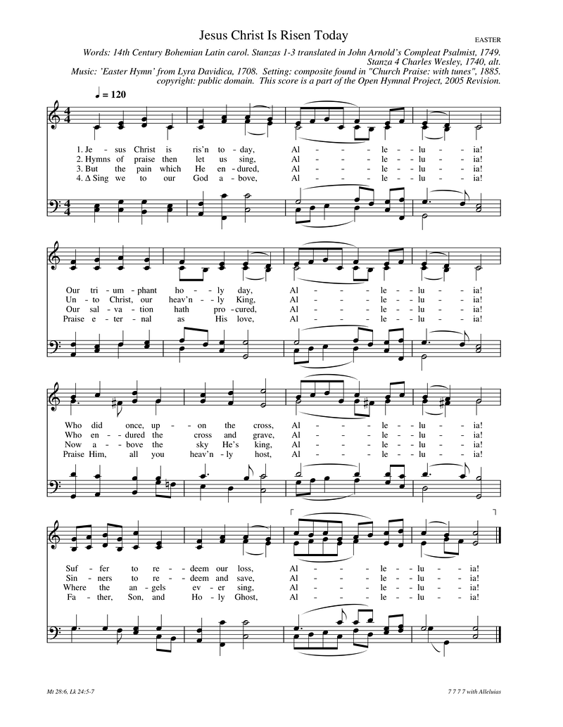 Jesus Christ Is Risen Today Piano Sheet Music Page 1 Free PDF