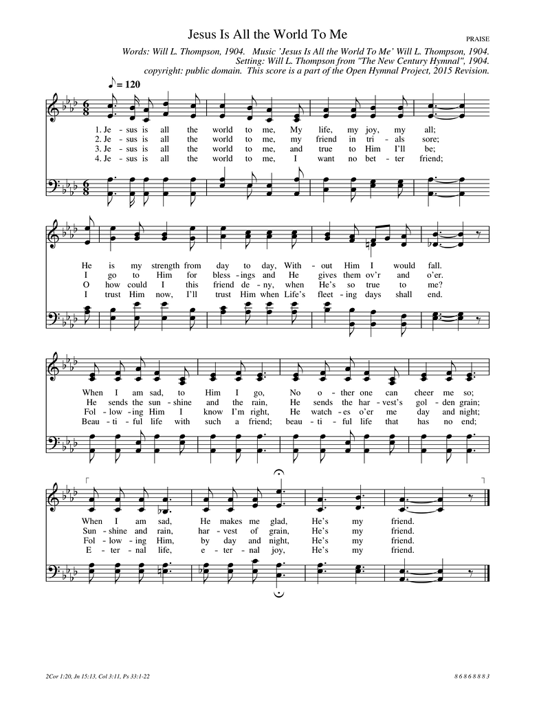 Jesus Is All The World to Me Piano Sheet Music Page 1 Free PDF