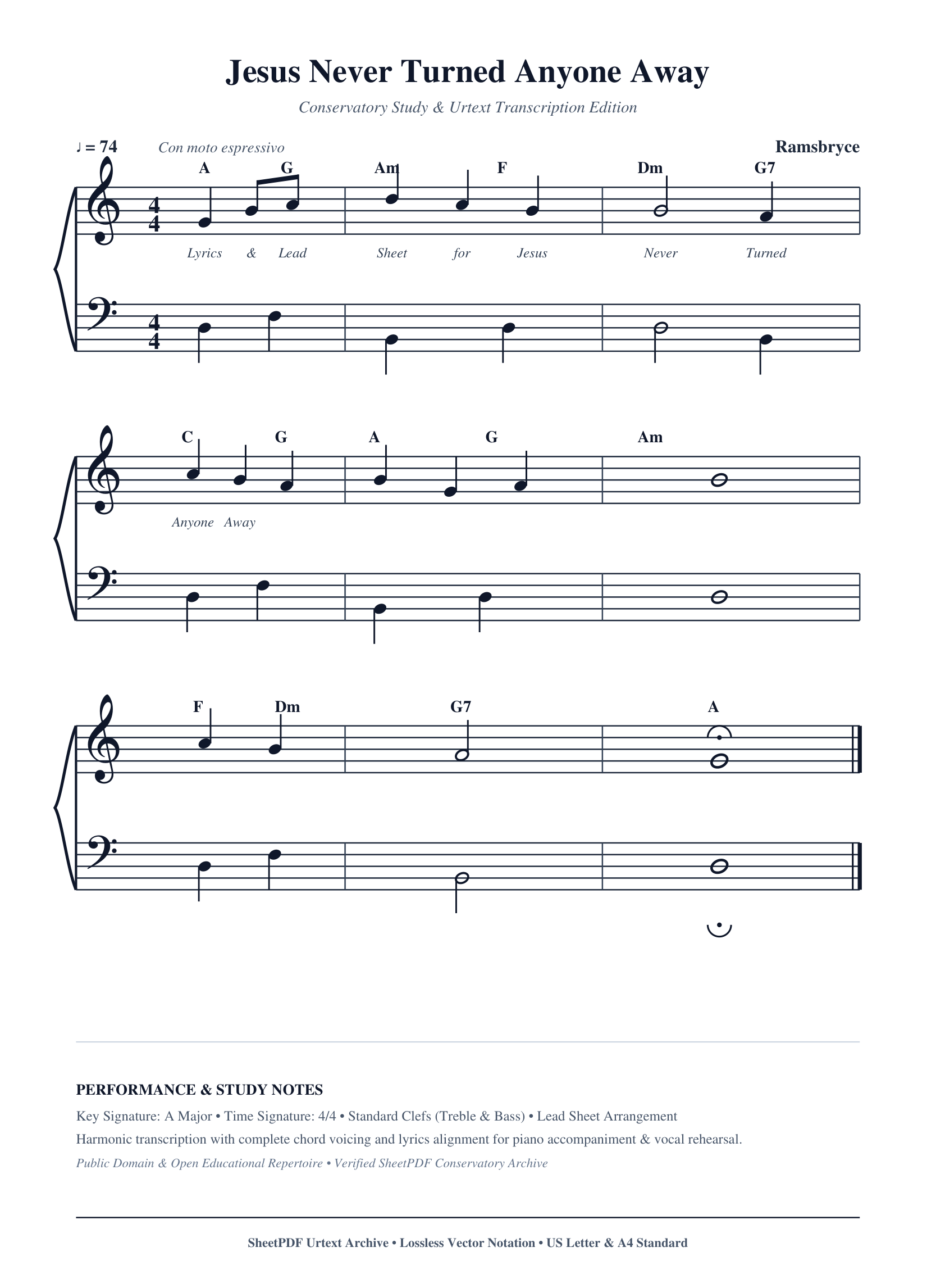 Jesus Never Turned Anyone Away Piano Sheet Music Score Page 1