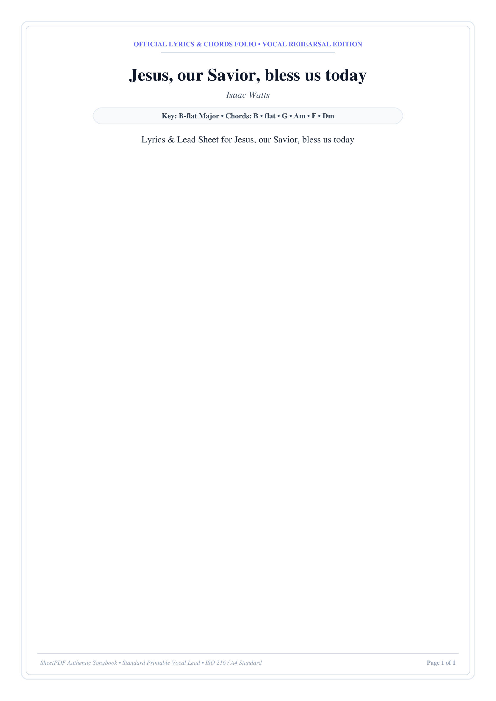 Jesus, our Savior, bless us today Piano Sheet Music Page 1 Free PDF