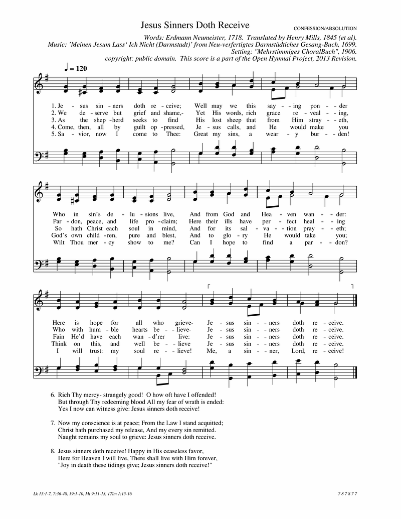 Jesus Sinners Doth Receive Piano Sheet Music Page 1 Free PDF