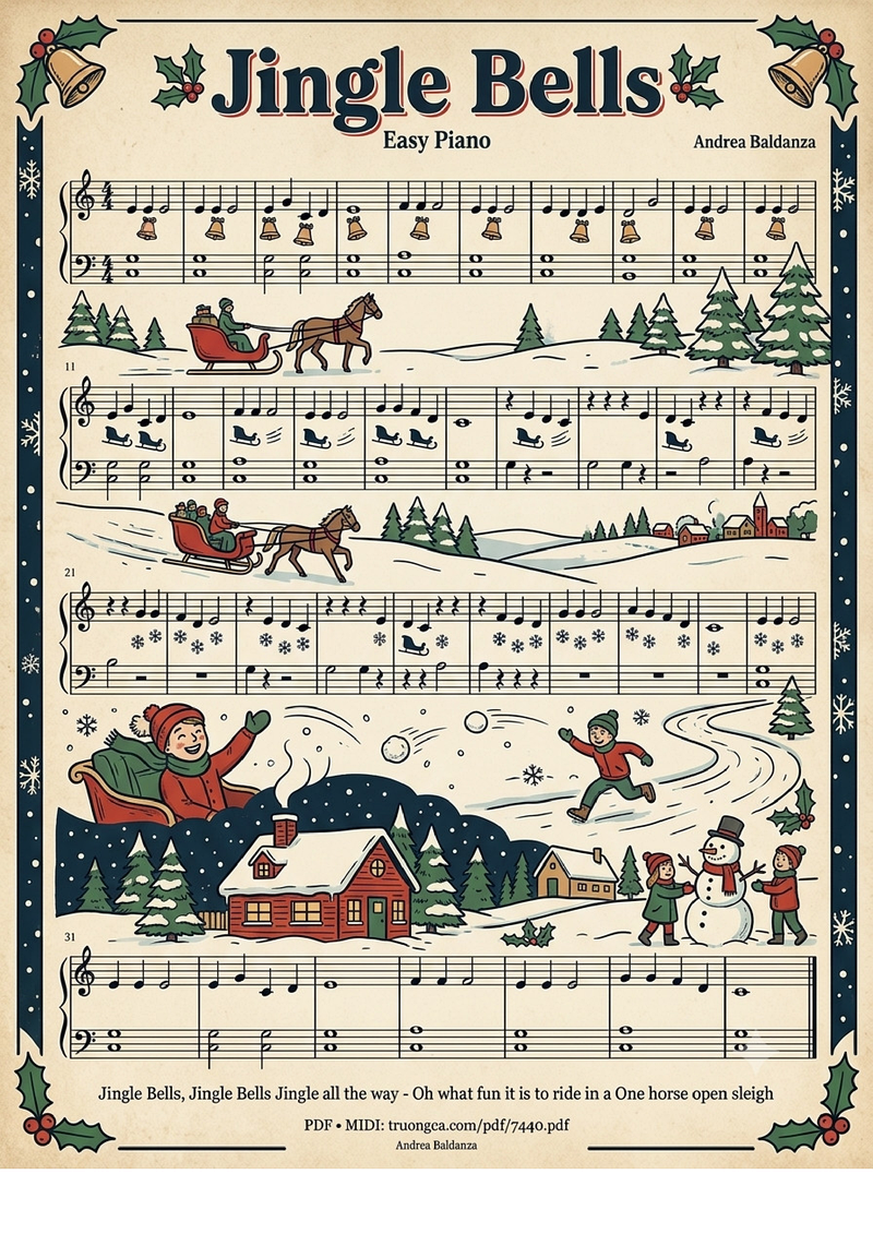 Jingle Bells Piano Sheet Music Page 1 Free PDF
