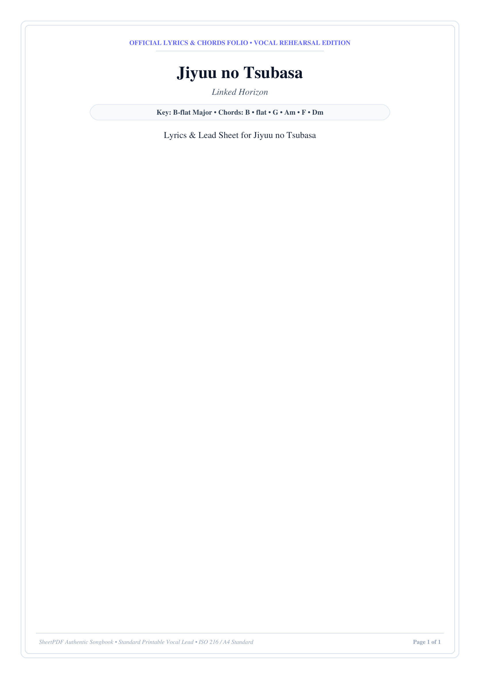 Jiyuu no Tsubasa Piano Sheet Music Page 1 Free PDF