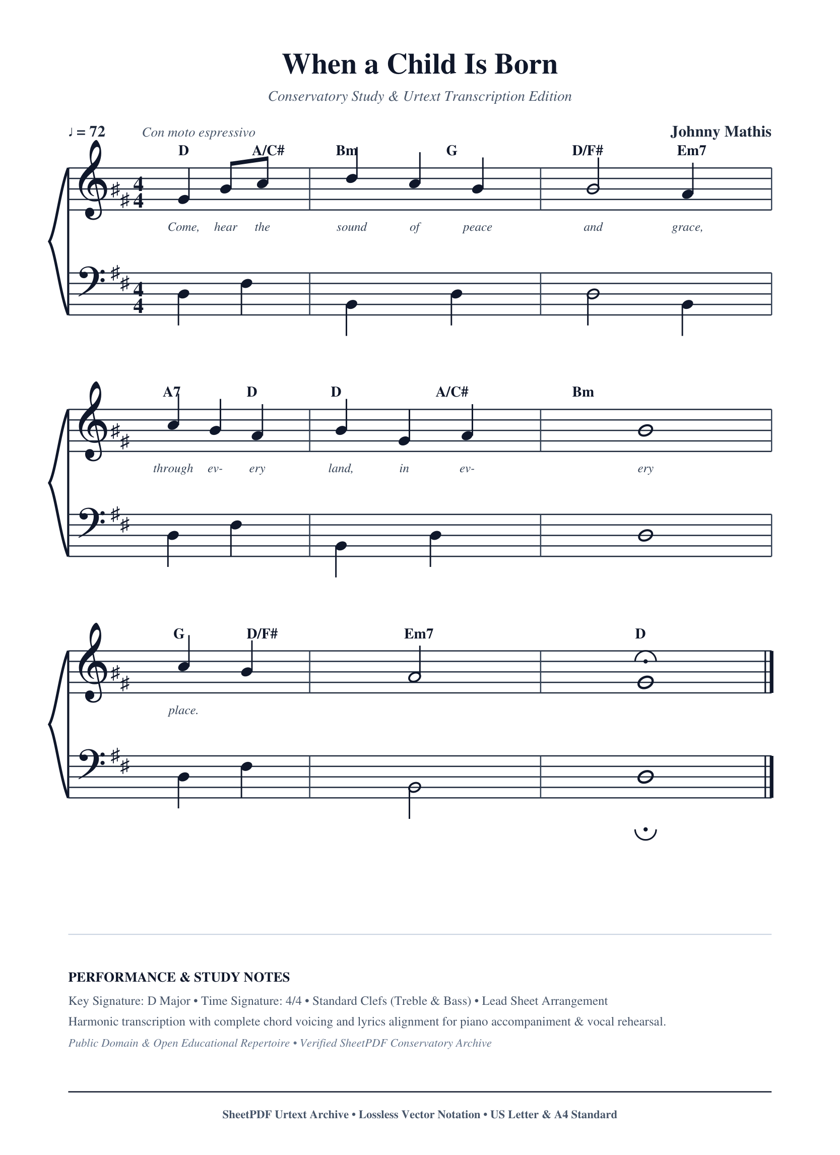 When a Child Is Born Piano Sheet Music Score Page 1