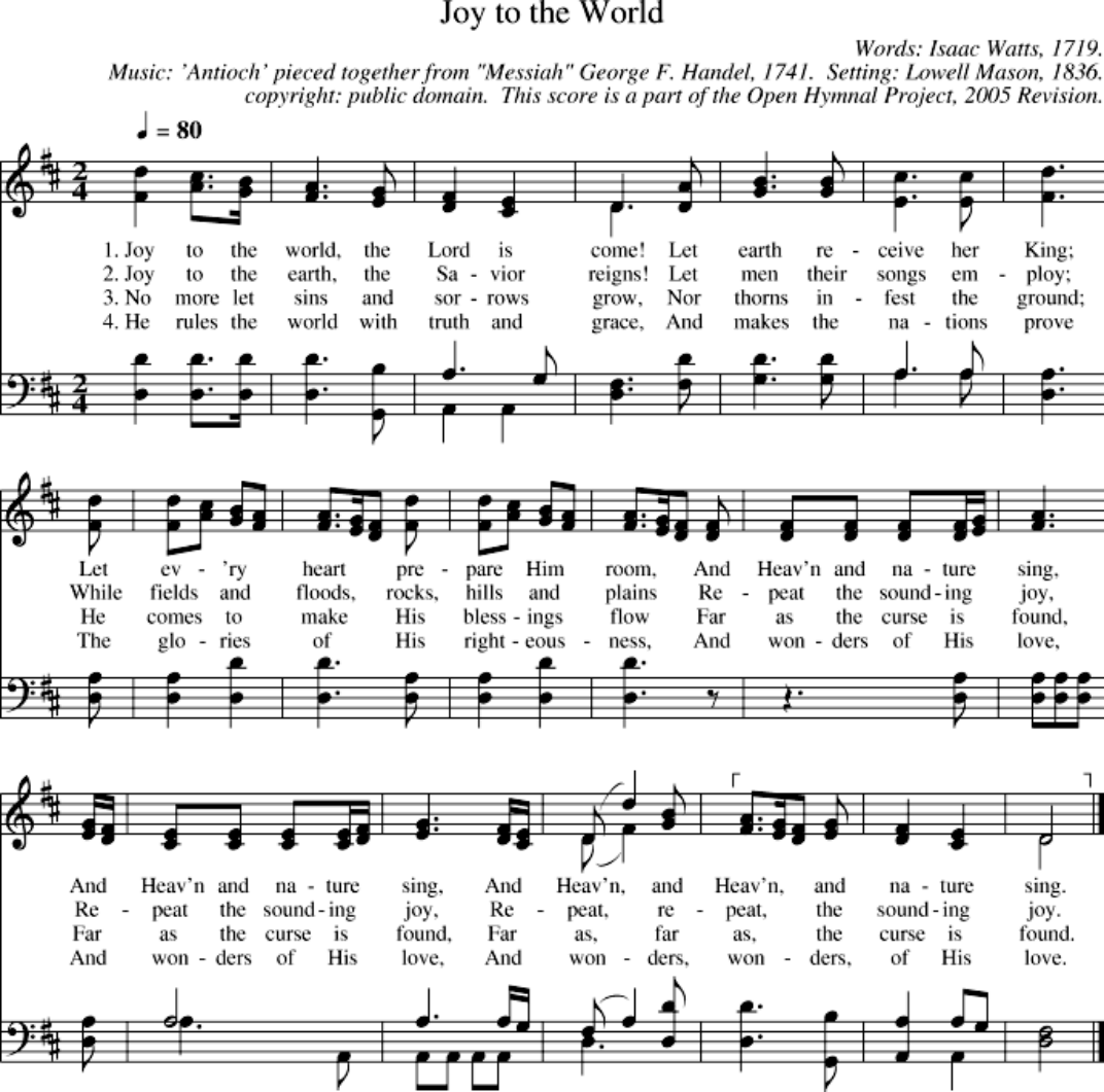 Joy to the World! The Lord Is Come Piano Sheet Music Score Preview
