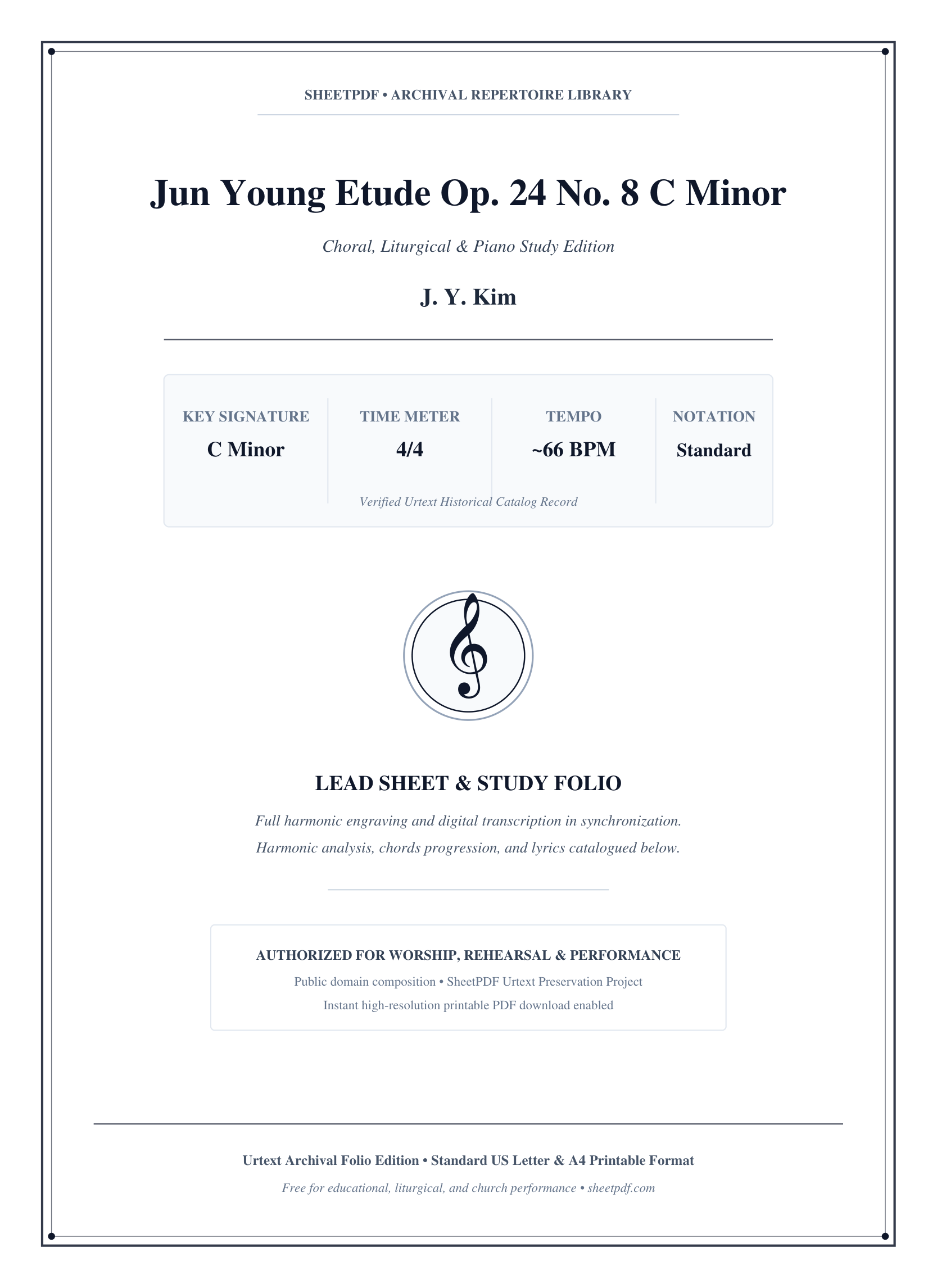 Jun Young Etude Op. 24 No. 8 C Minor Piano Sheet Music Page 1 Free PDF