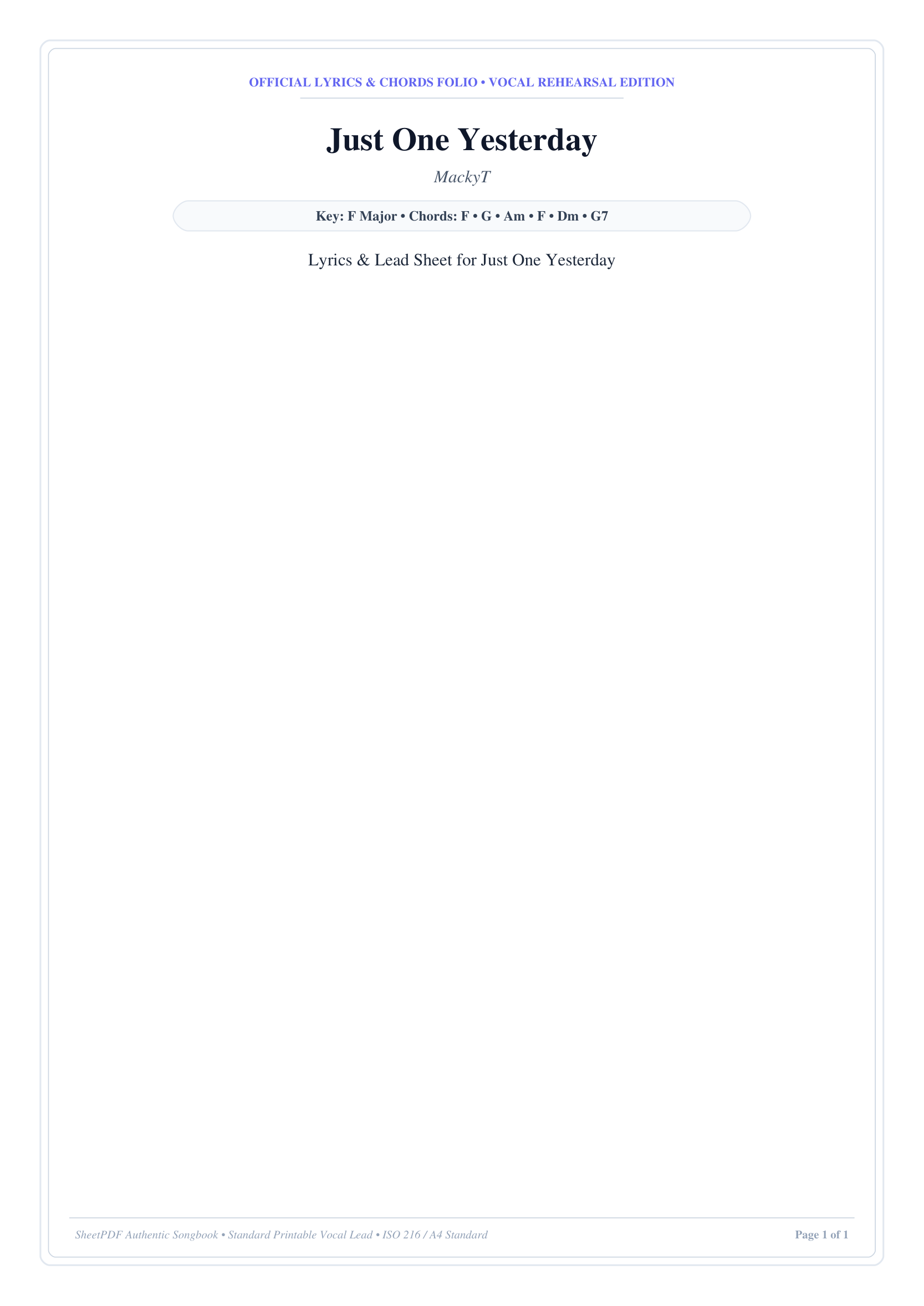 Just One Yesterday Piano Sheet Music Page 1 Free PDF