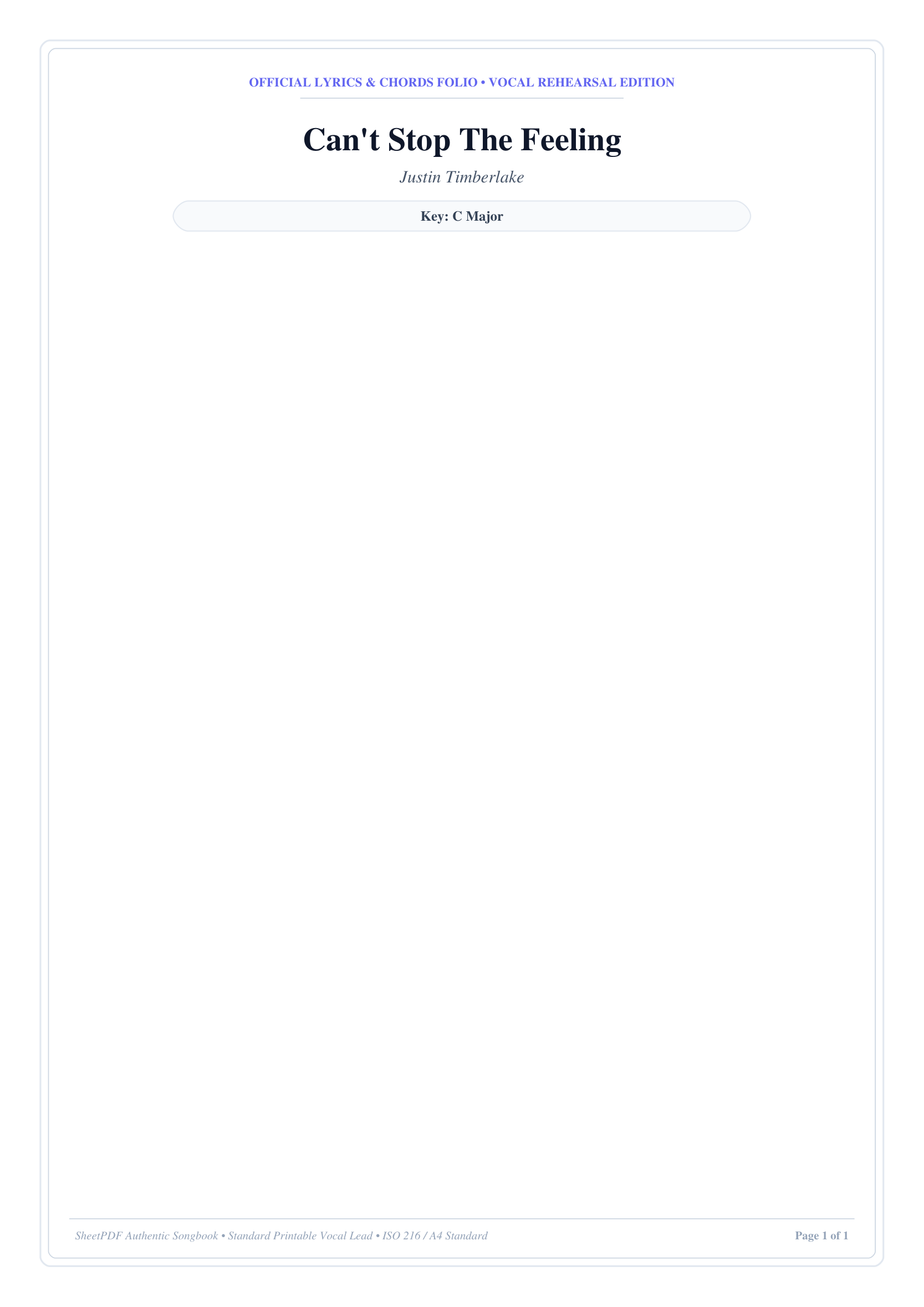 Can't Stop The Feeling Piano Sheet Music Page 1 Free PDF