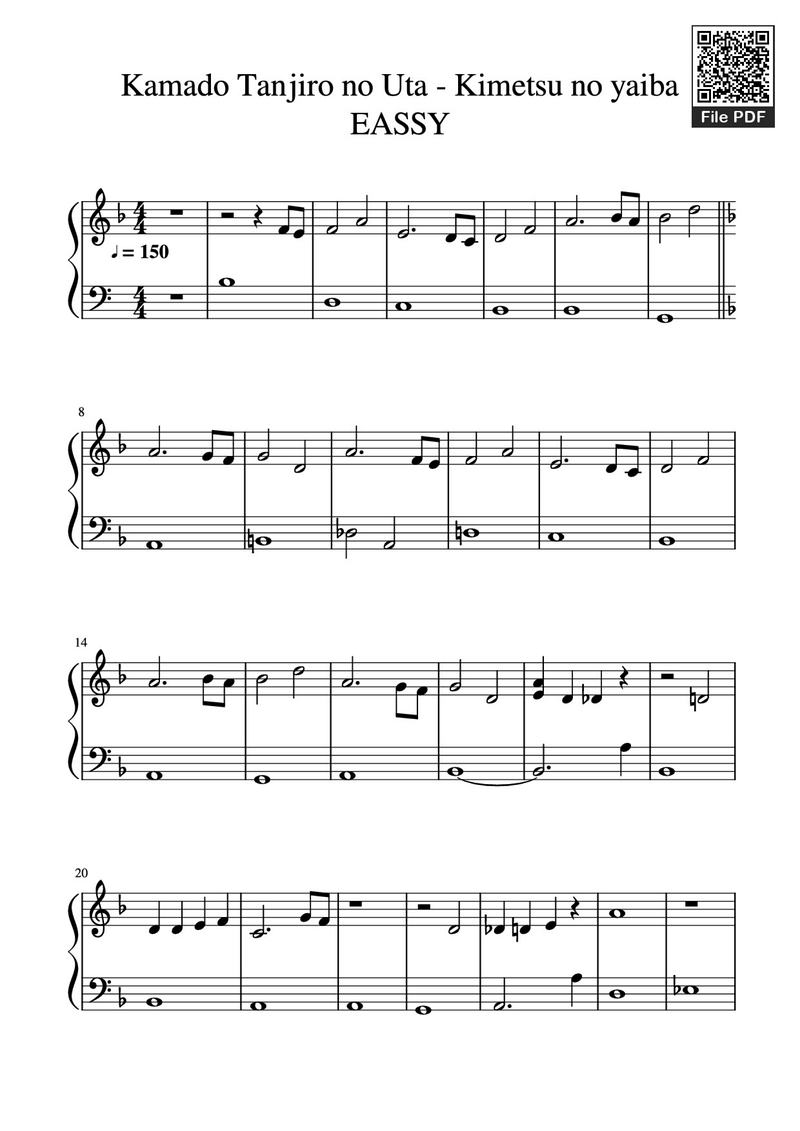 Kamado Tanjiro no Uta Piano Sheet Music Page 1 Free PDF