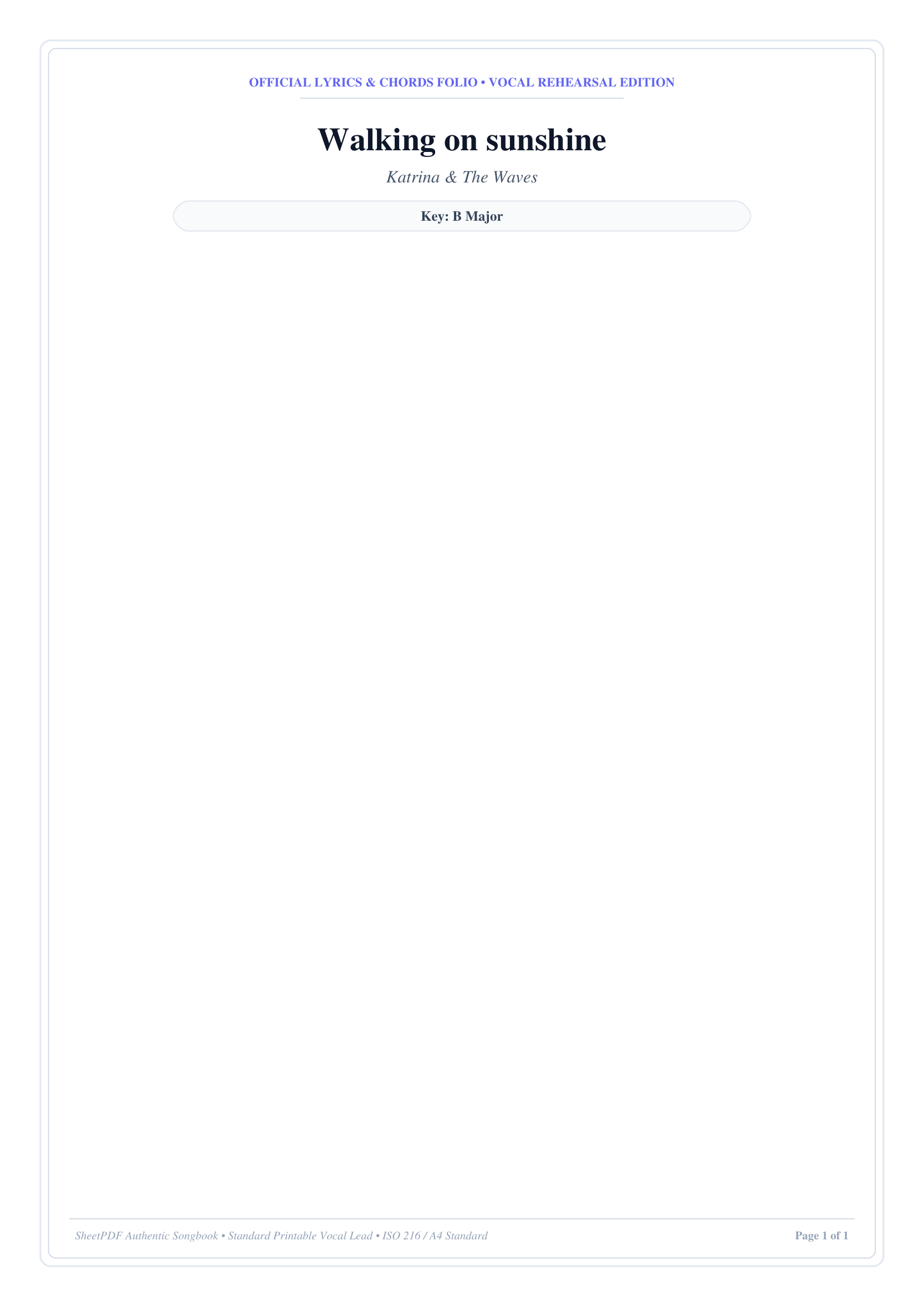 Walking on sunshine Piano Sheet Music Page 1 Free PDF