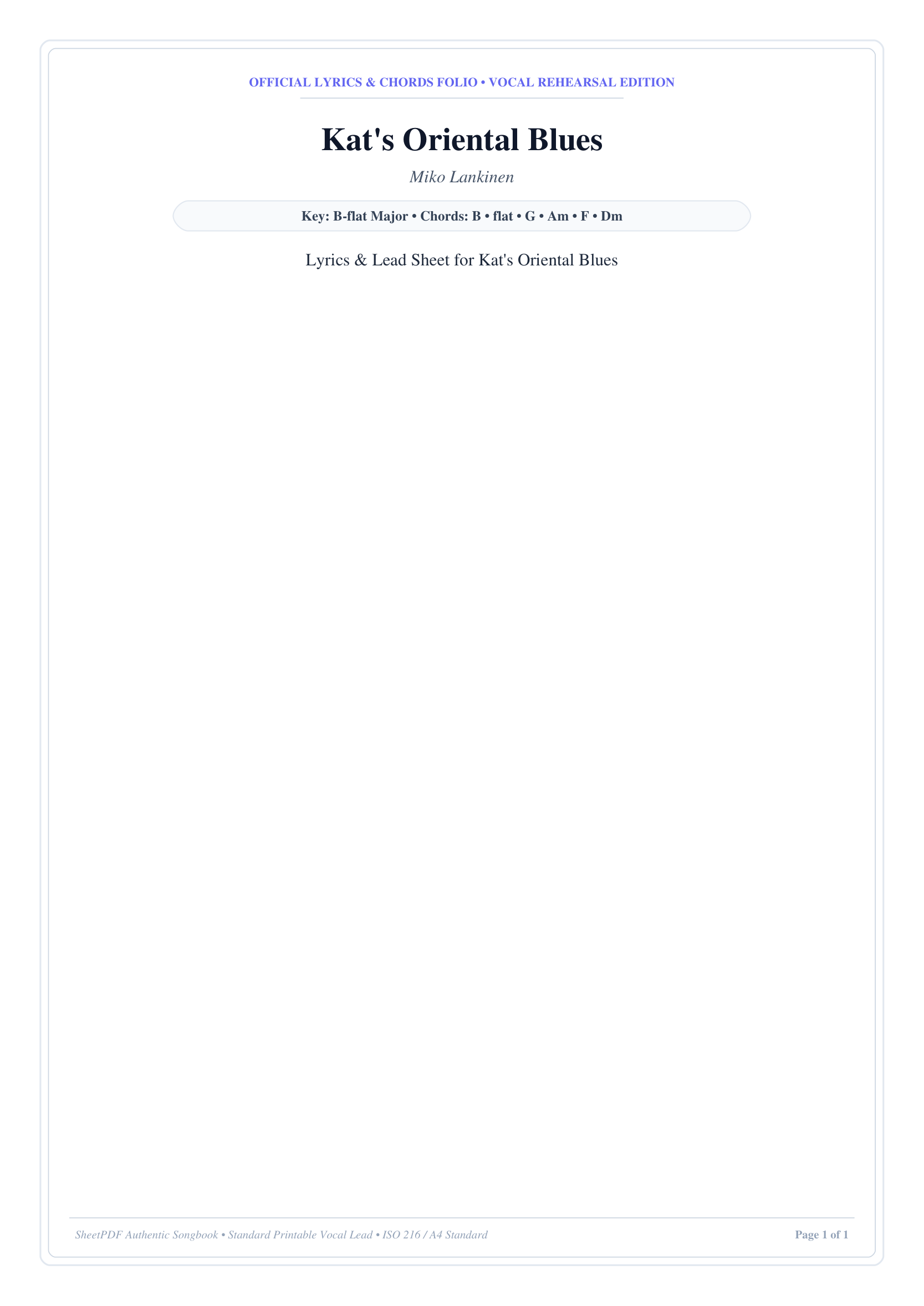 Kat's Oriental Blues Piano Sheet Music Page 1 Free PDF