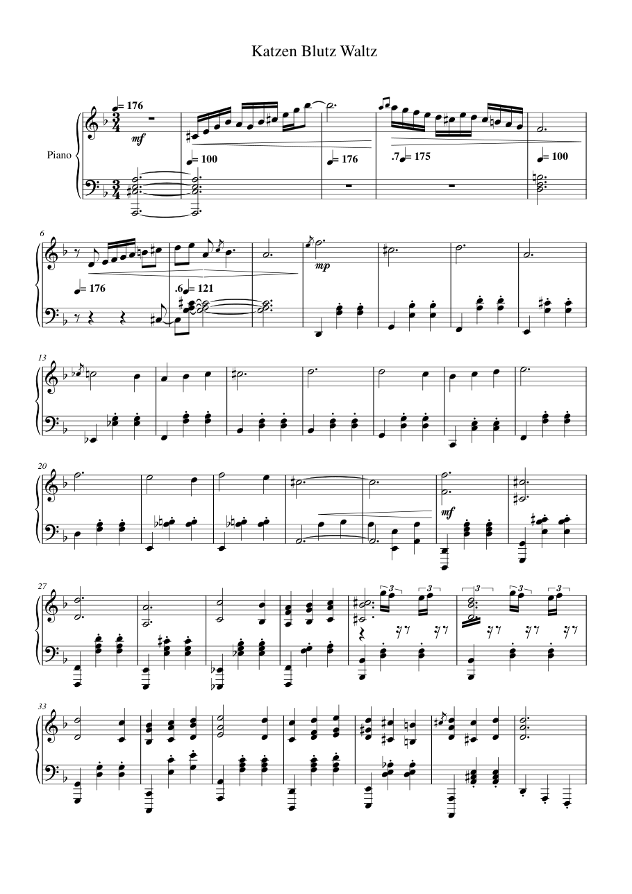 Katzen Blutz Waltz Piano Sheet Music Page 1 Free PDF