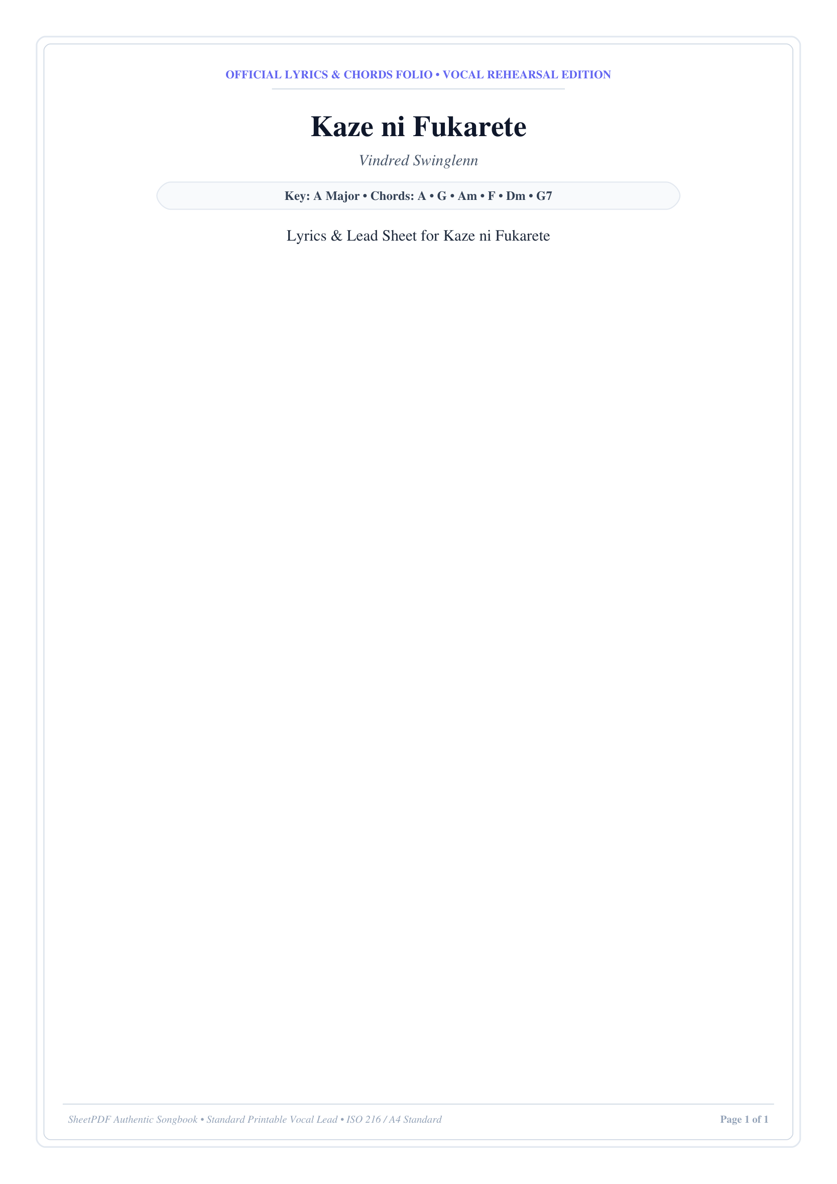 Kaze ni Fukarete Piano Sheet Music Page 1 Free PDF