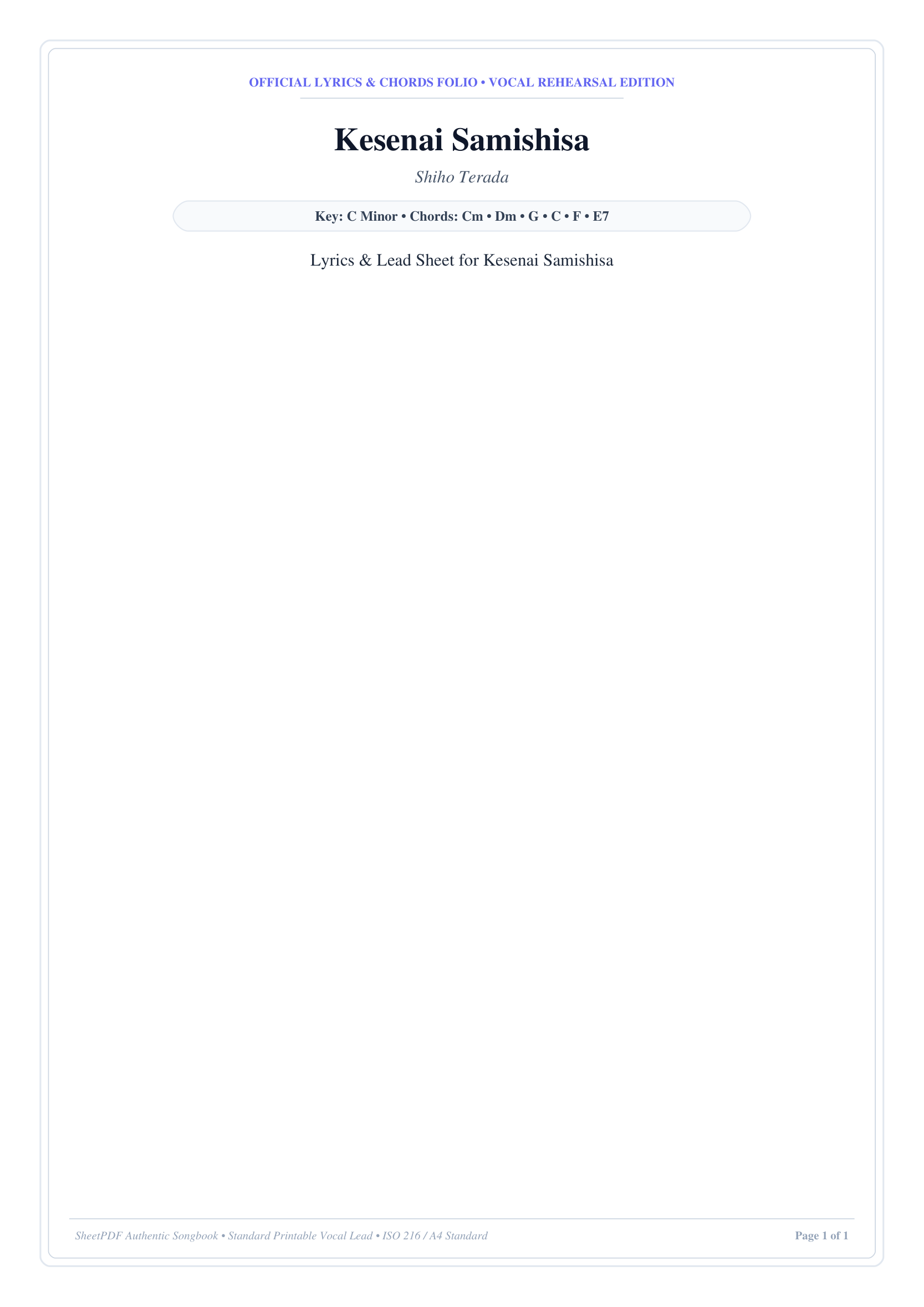 Kesenai Samishisa Piano Sheet Music Page 1 Free PDF