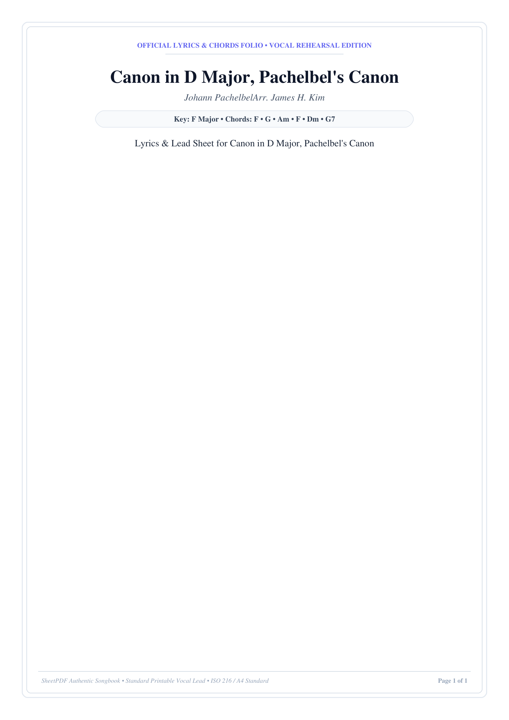 Canon in D Major, Pachelbel's Canon Piano Sheet Music Page 1 Free PDF