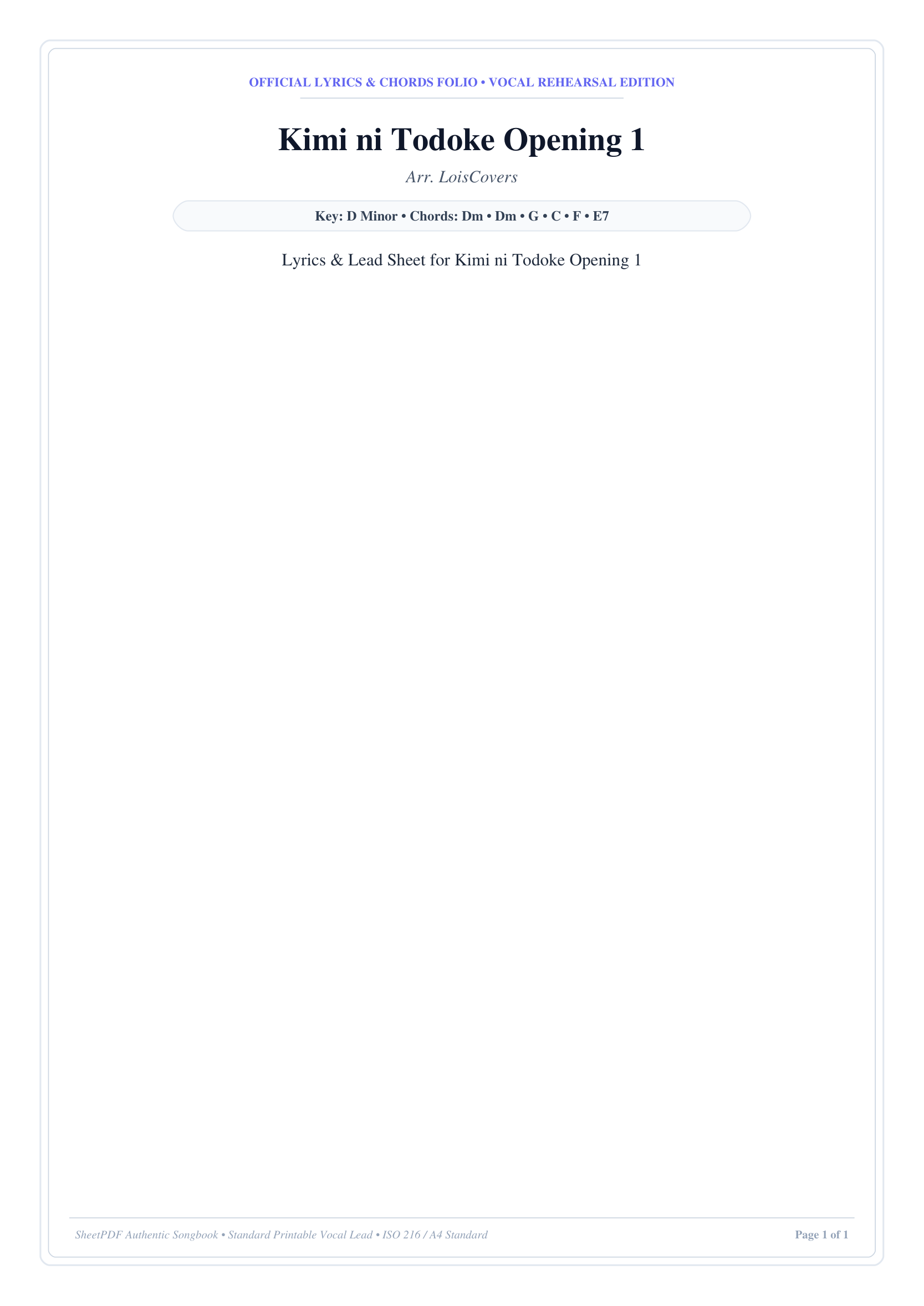 Kimi ni Todoke Opening 1 Piano Sheet Music Page 1 Free PDF