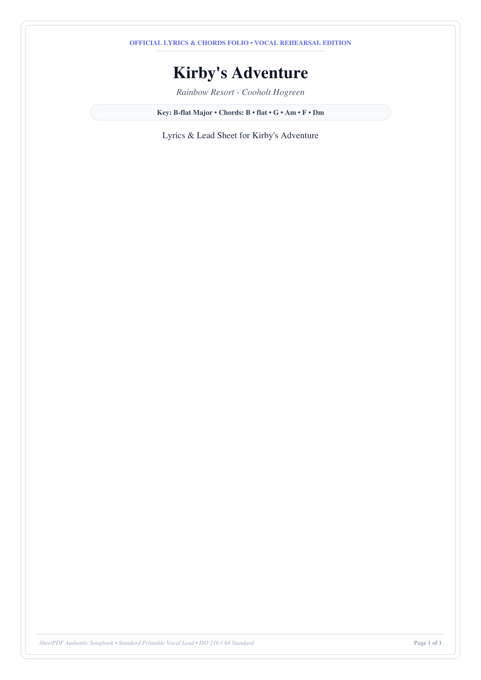 Kirby's Adventure Piano Sheet Music Page 1 Free PDF