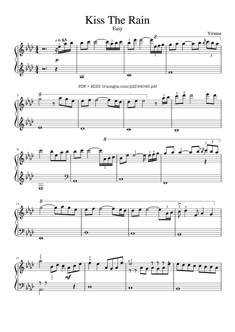 Kiss the Rain Piano Sheet Music Page 1 Free PDF
