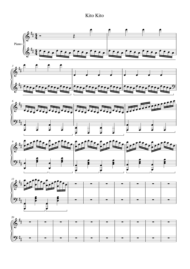 Kito Kito Piano Sheet Music Page 1 Free PDF