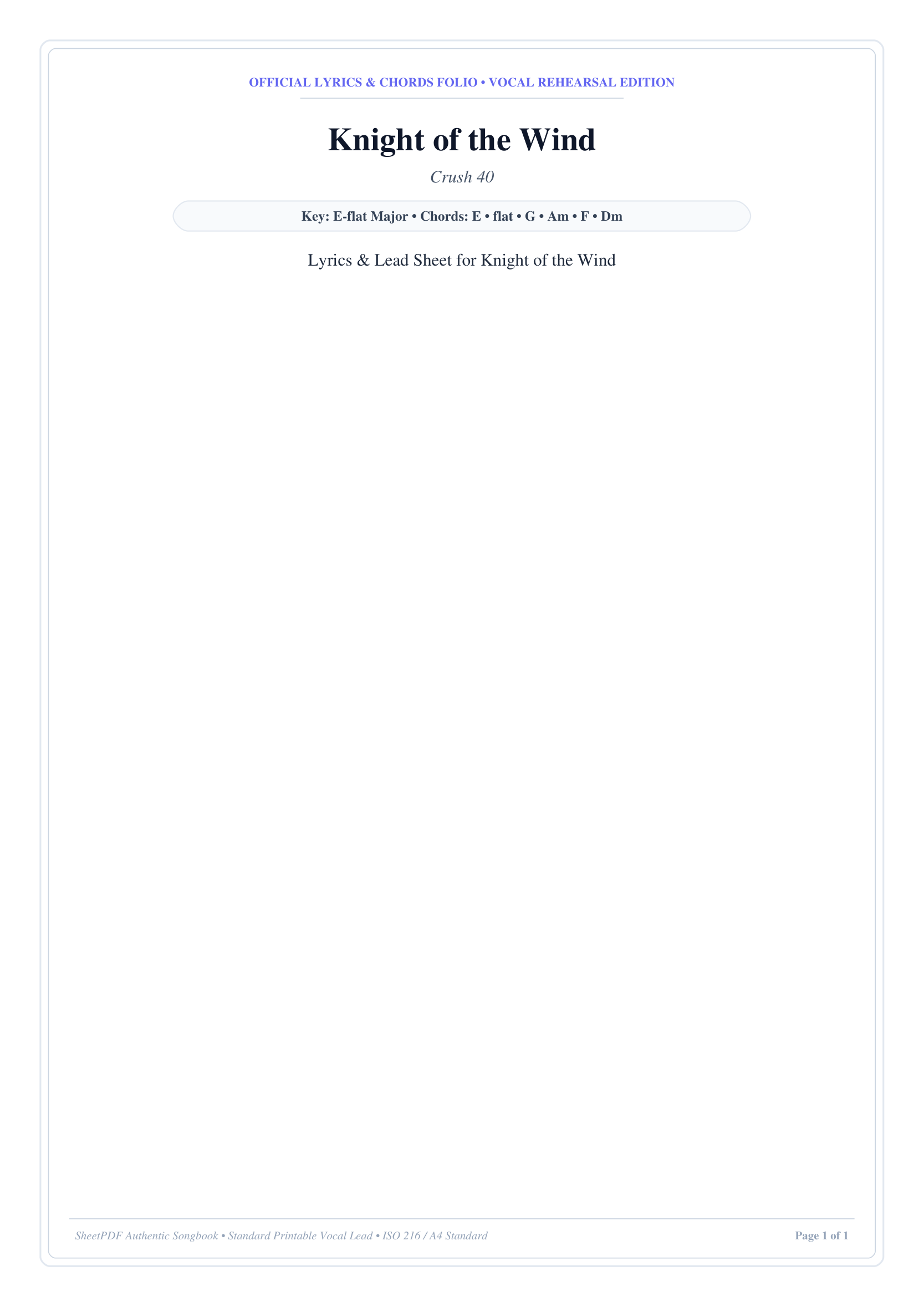 Knight of the Wind Piano Sheet Music Page 1 Free PDF