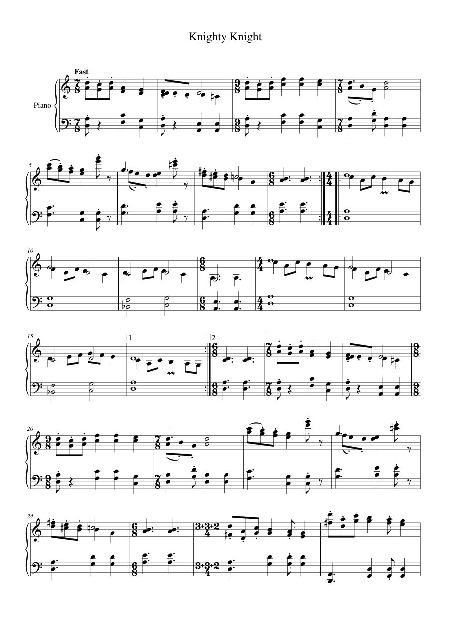 Knighty Knight Piano Sheet Music Page 1 Free PDF